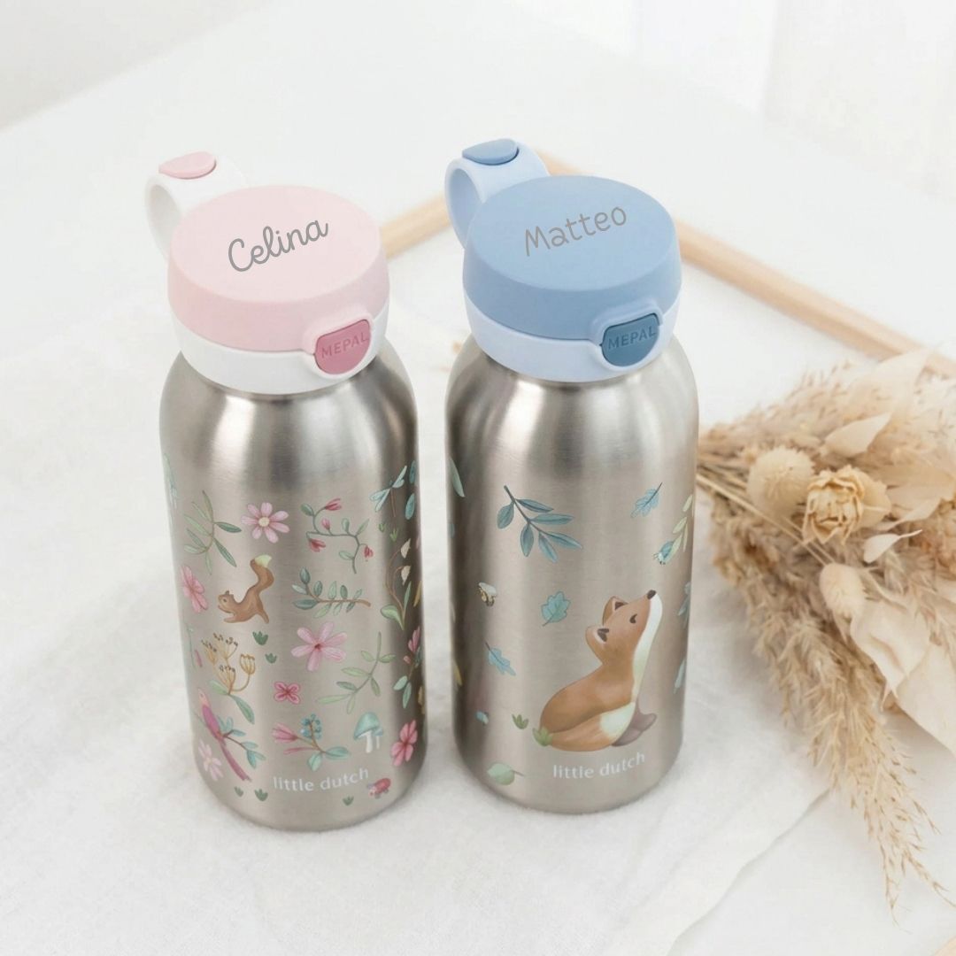 MEPAL x Little Dutch Edelstahl Kinder Trinkflasche Pop-up personalisiert - wunderwunsch