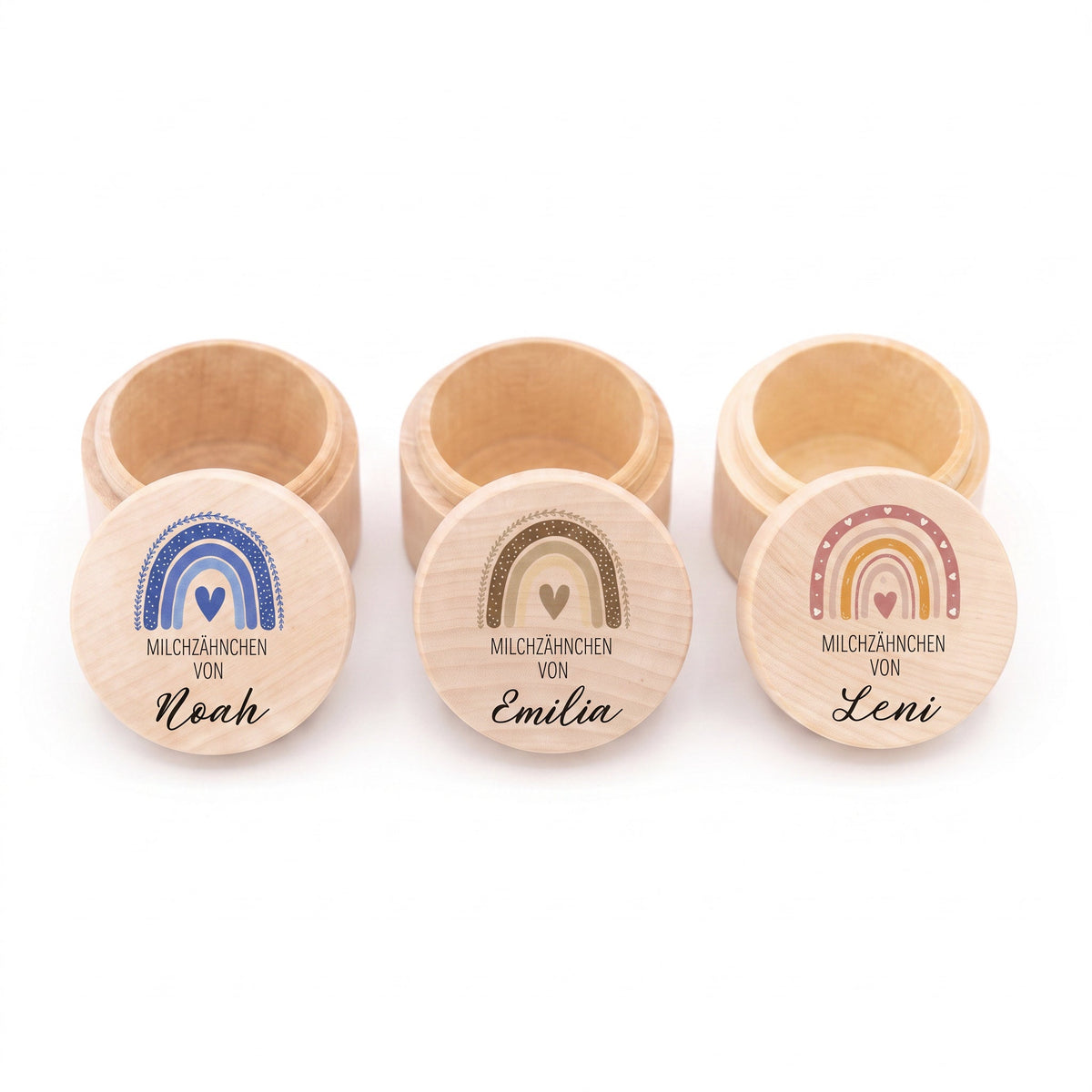 Milchzahndose Holz personalisiert - Regenbogen Boho Aquarell - wunderwunsch