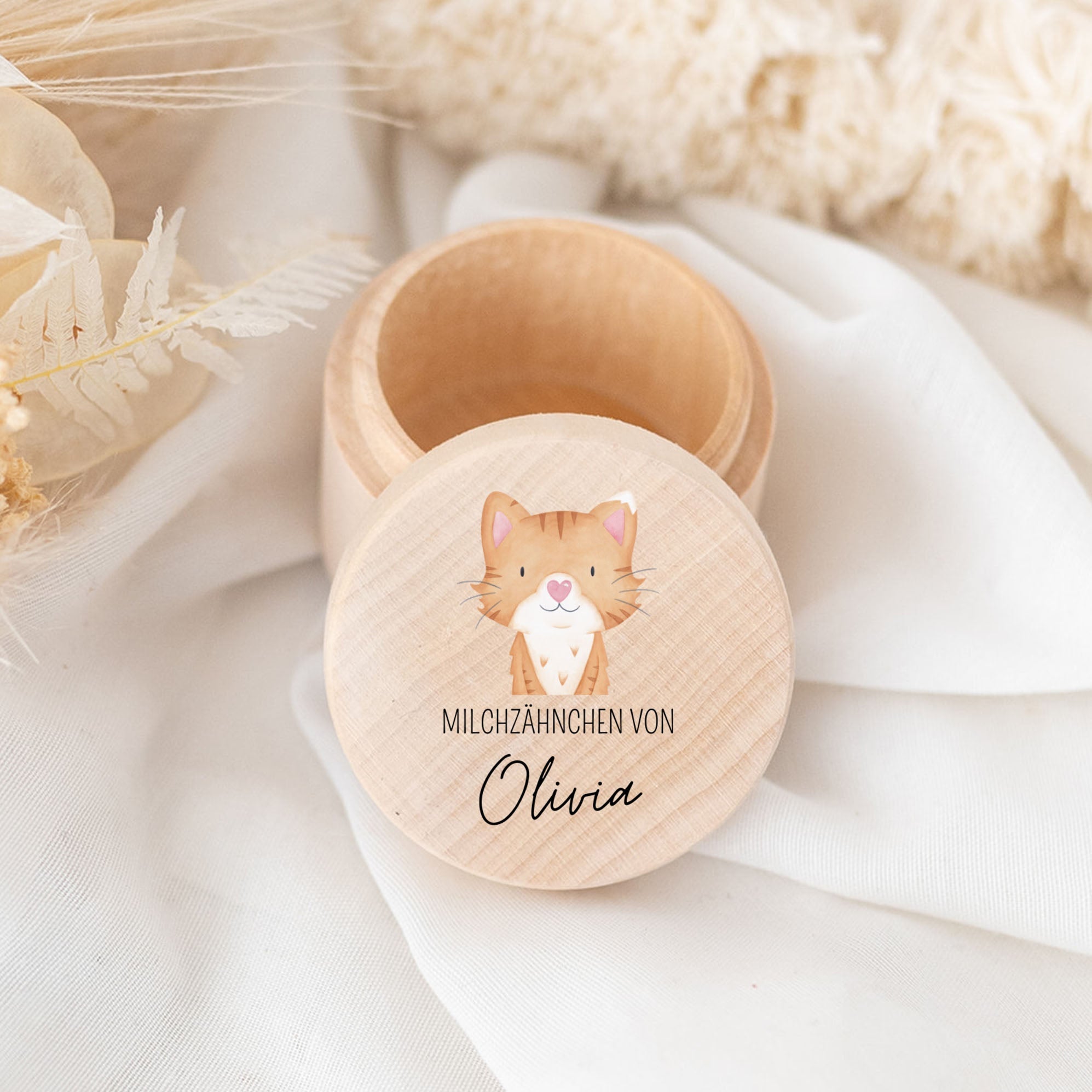 Milchzahndose Holz personalisiert - Tier Aquarell - wunderwunsch