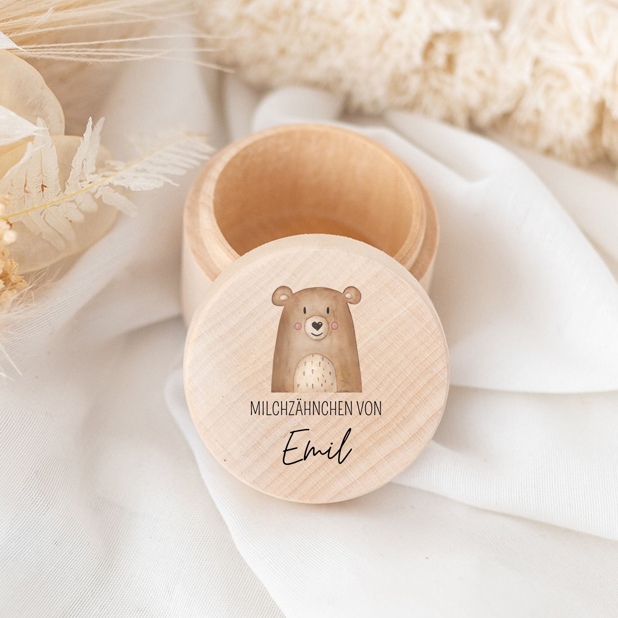 Milchzahndose Holz personalisiert - Tier Aquarell - wunderwunsch