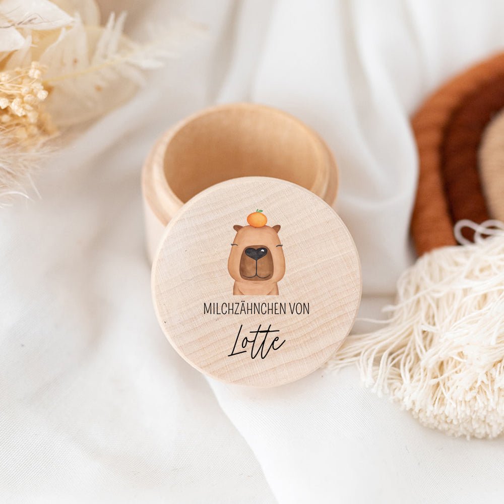 Milchzahndose Holz personalisiert - Tier Aquarell - wunderwunsch
