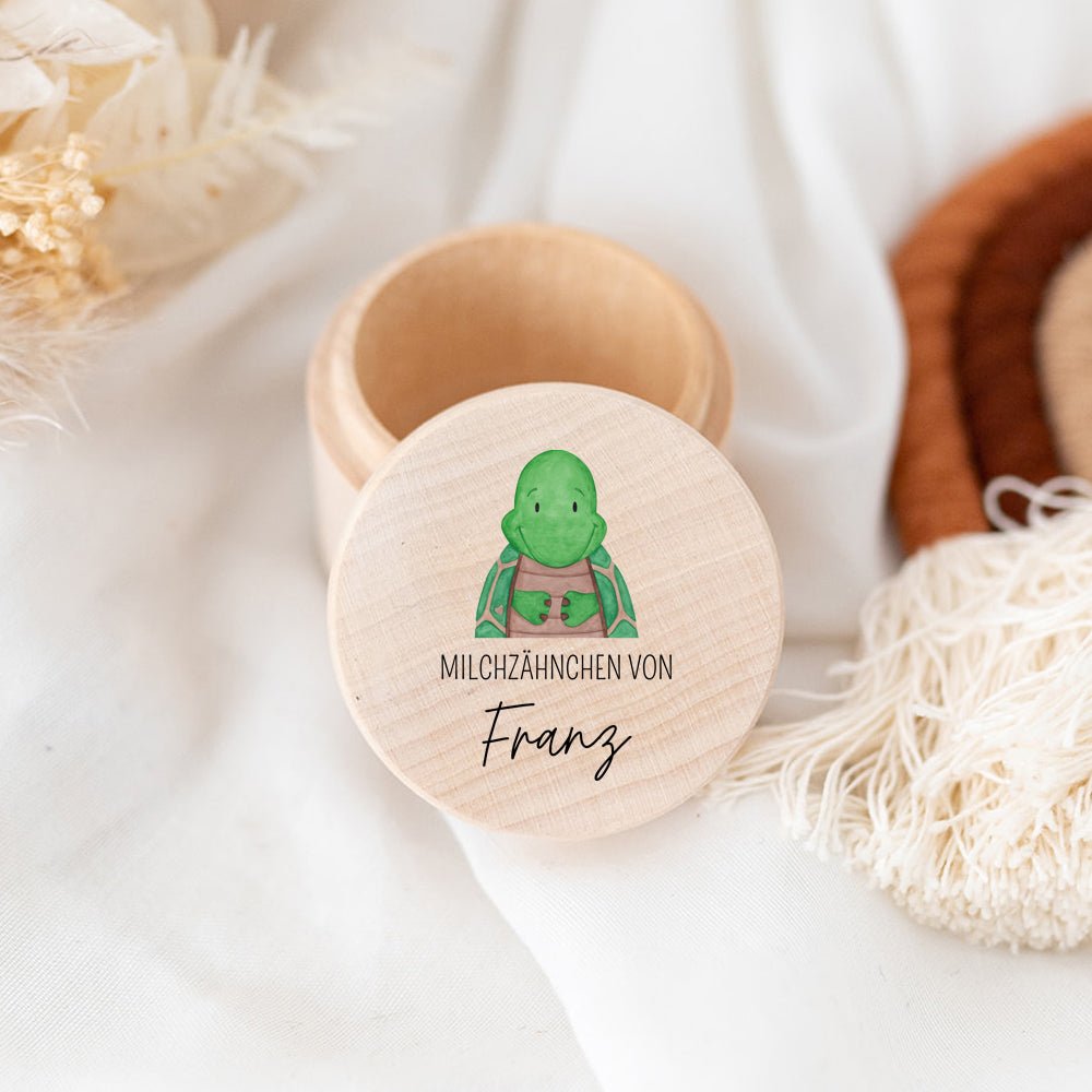 Milchzahndose Holz personalisiert - Tier Aquarell - wunderwunsch