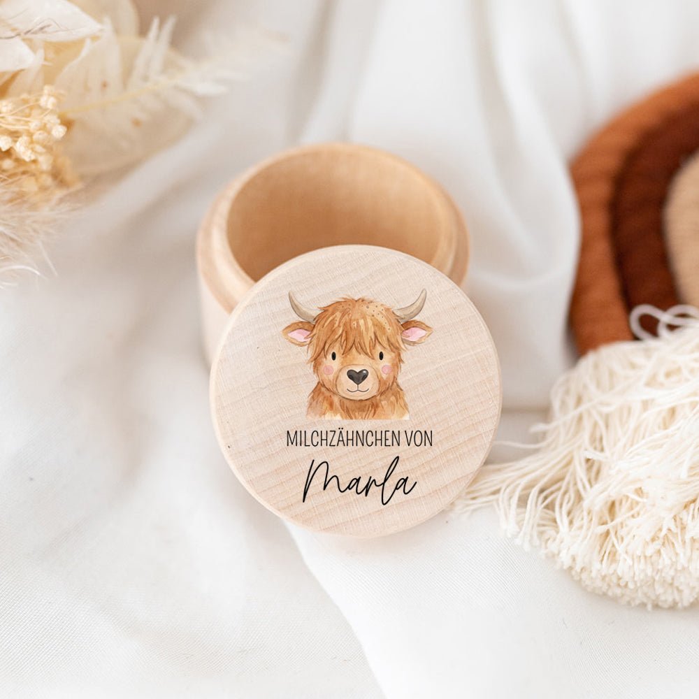 Milchzahndose Holz personalisiert - Tier Aquarell - wunderwunsch