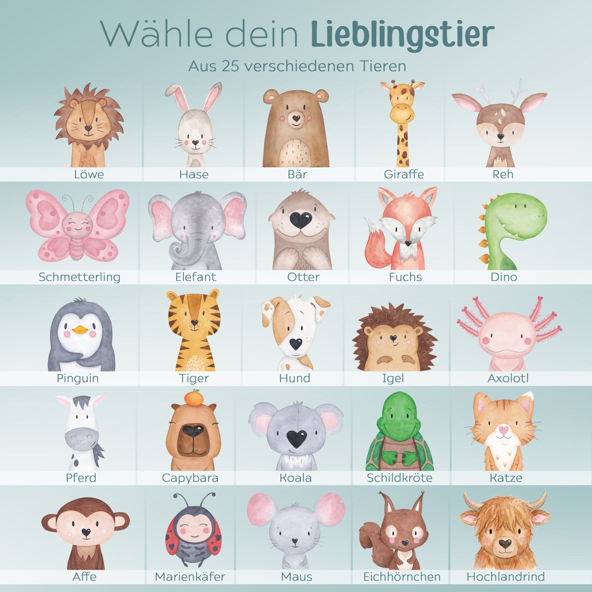 Milchzahndose Holz personalisiert - Tier Aquarell - wunderwunsch