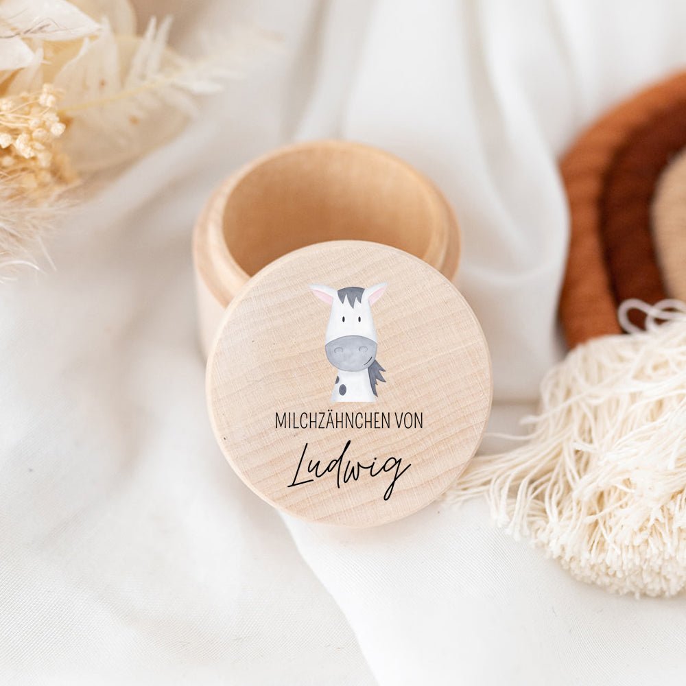 Milchzahndose Holz personalisiert - Tier Aquarell - wunderwunsch