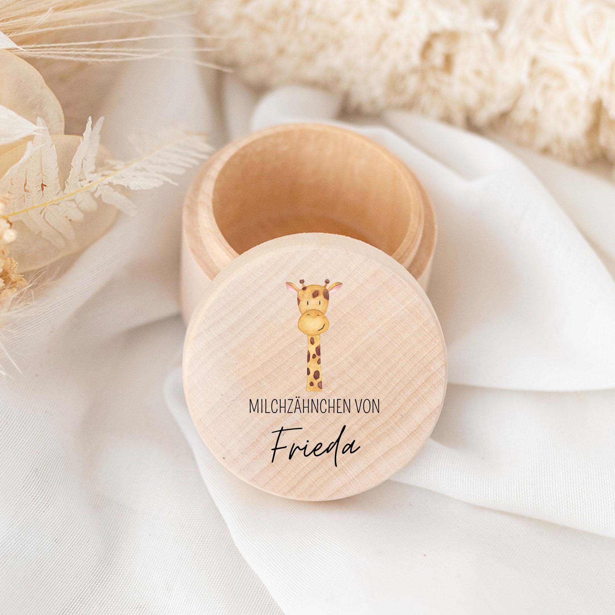 Milchzahndose Holz personalisiert - Tier Aquarell - wunderwunsch
