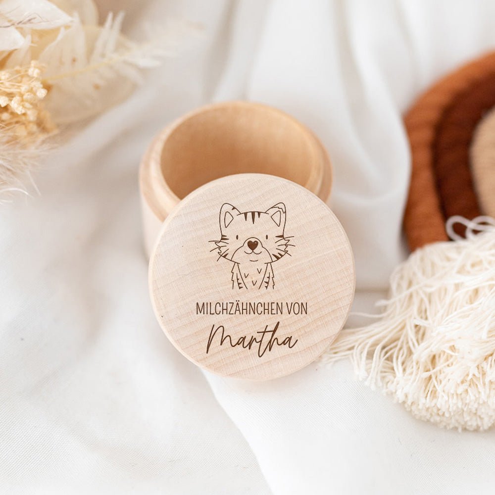 Milchzahndose Holz personalisiert - Tier Gravur - wunderwunsch