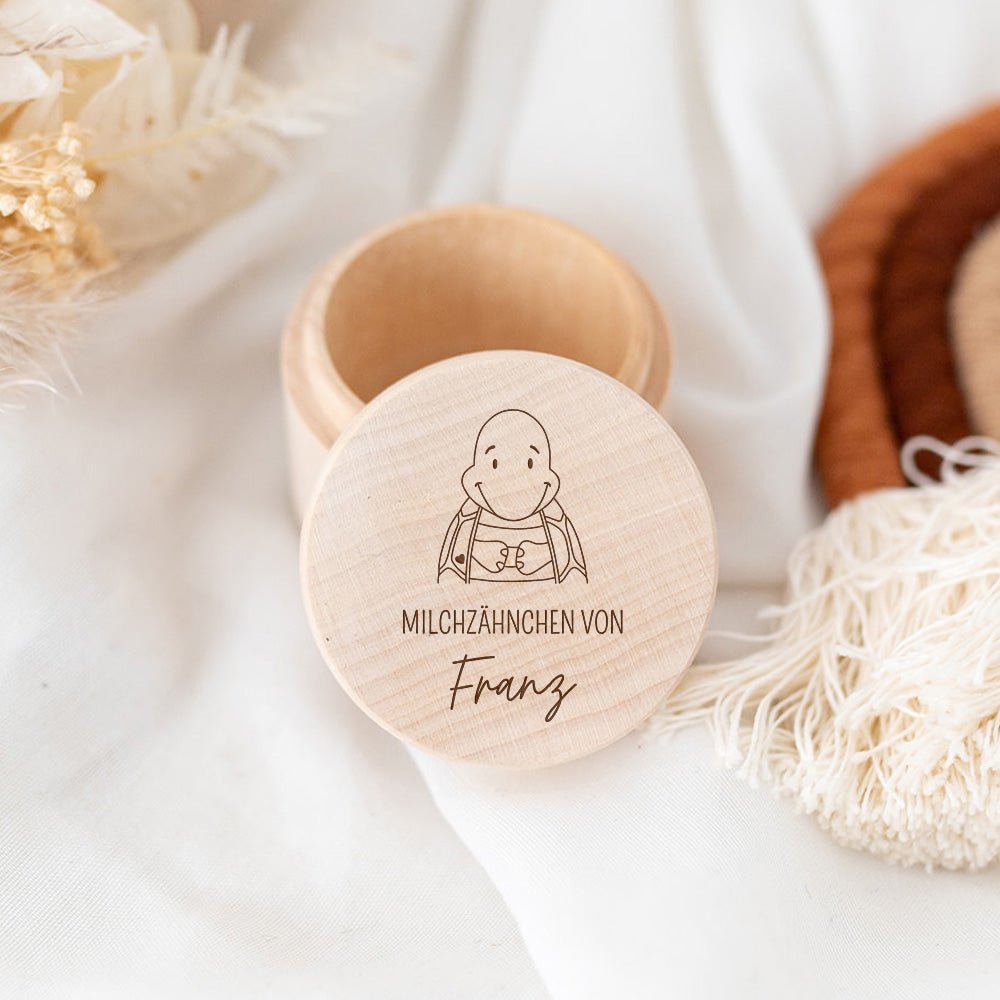Milchzahndose Holz personalisiert - Tier Gravur - wunderwunsch