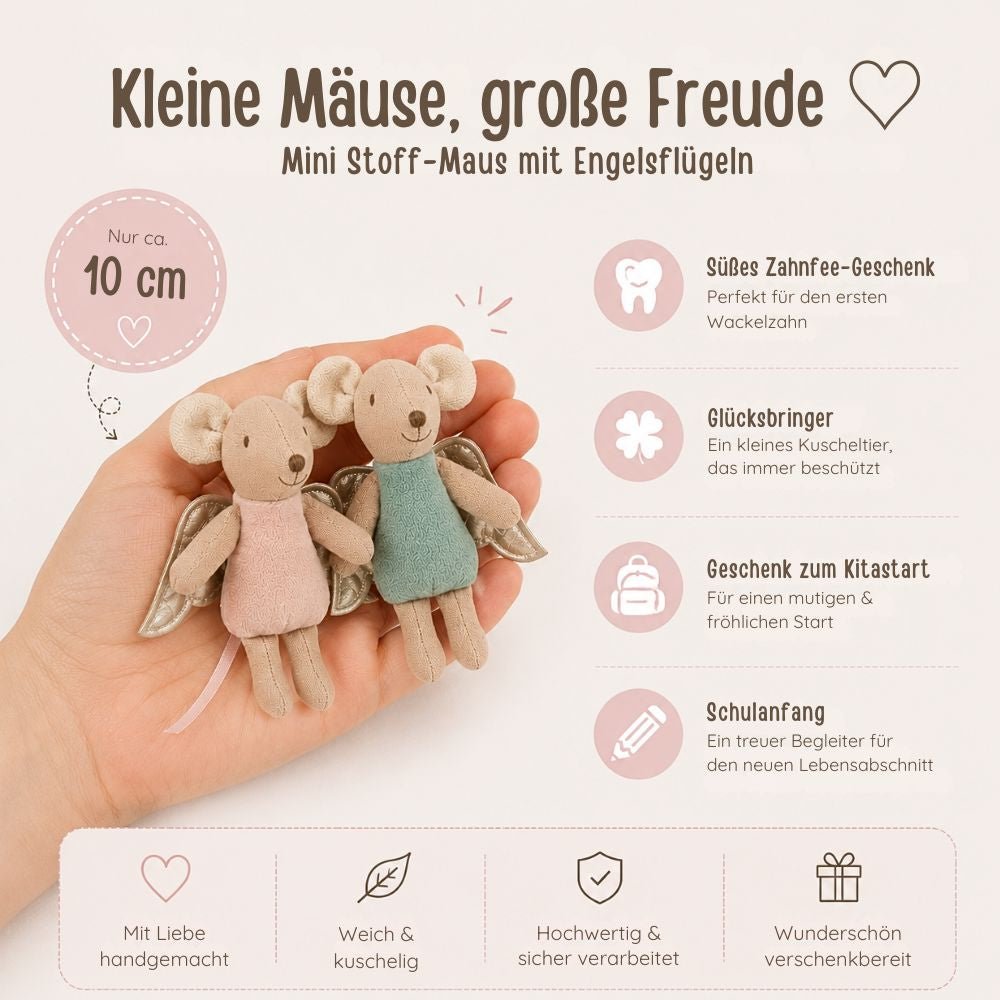Mini Stoff-Maus mit Engelsflügeln - wunderwunsch
