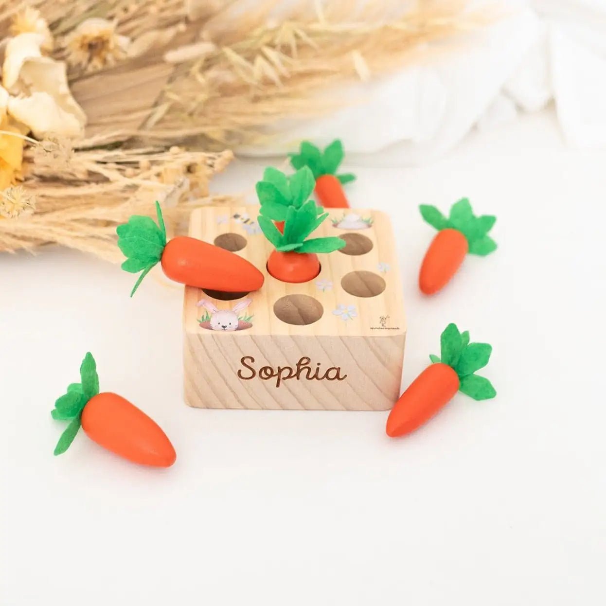 Möhren Steckspiel Holz personalisierbar - wunderwunsch