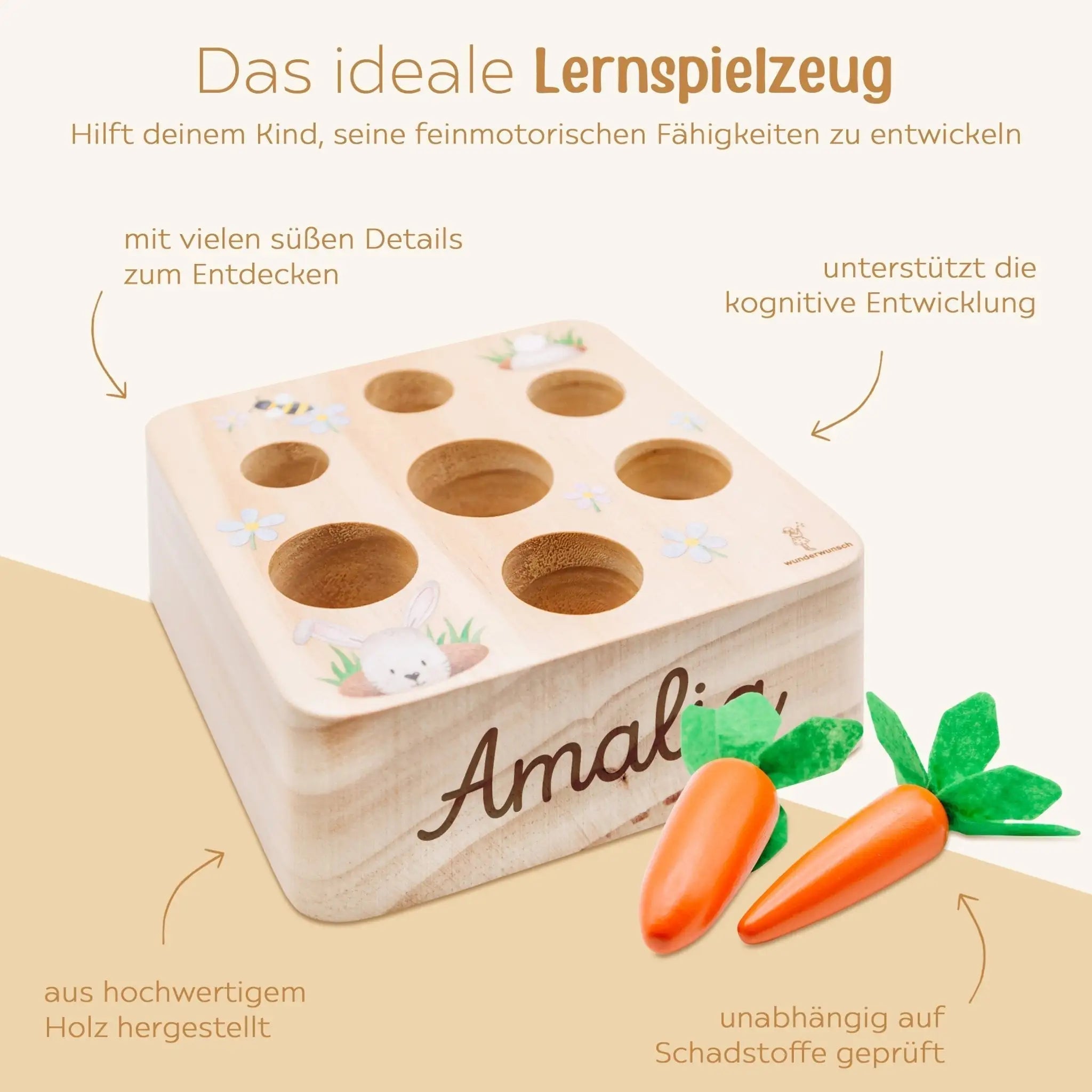 Möhren Steckspiel Holz personalisierbar - wunderwunsch