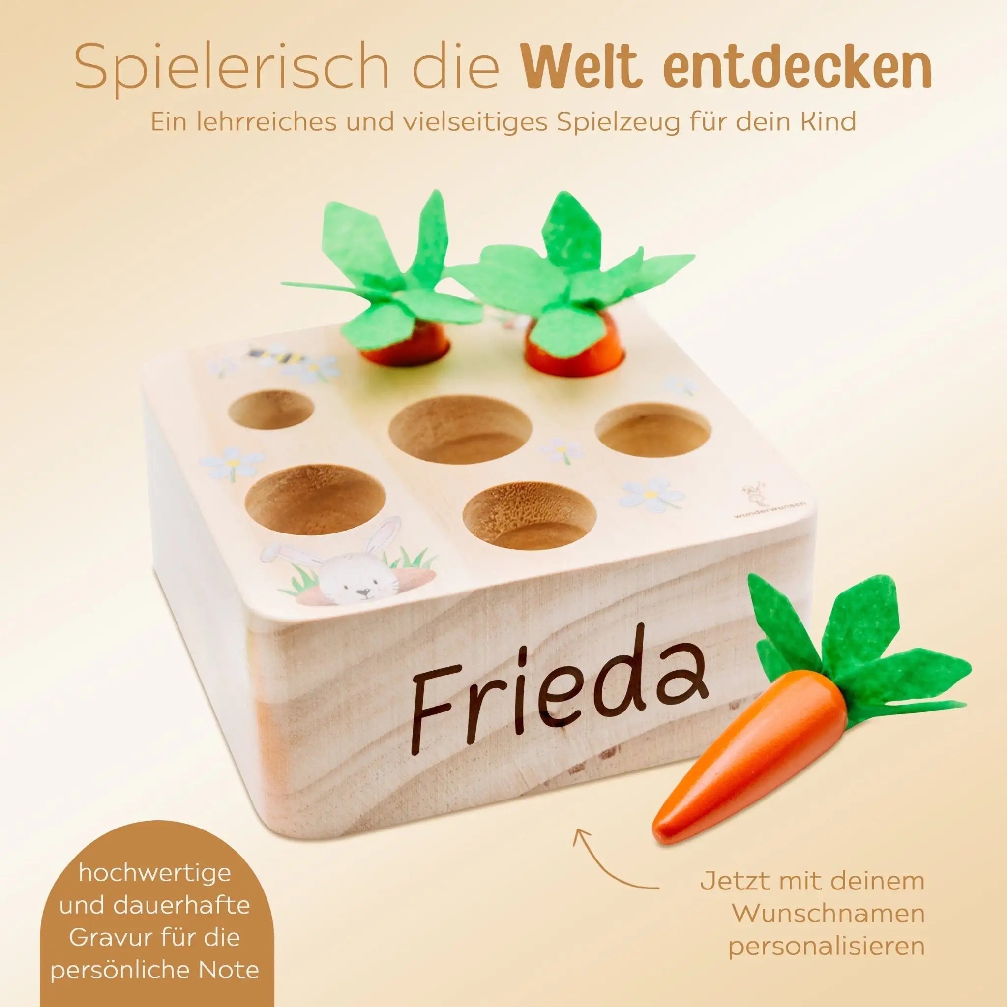 Möhren Steckspiel Holz personalisierbar - wunderwunsch