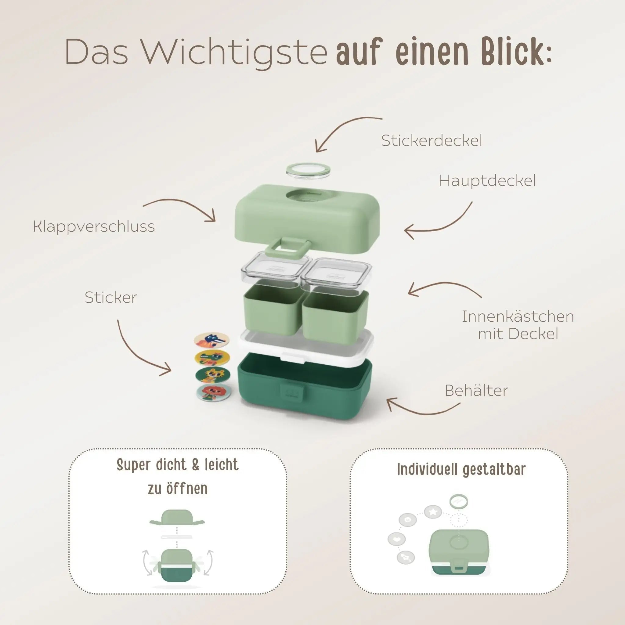 MONBENTO Tresor Lunchbox Uni mit Tierplättchen personalisiert - wunderwunsch