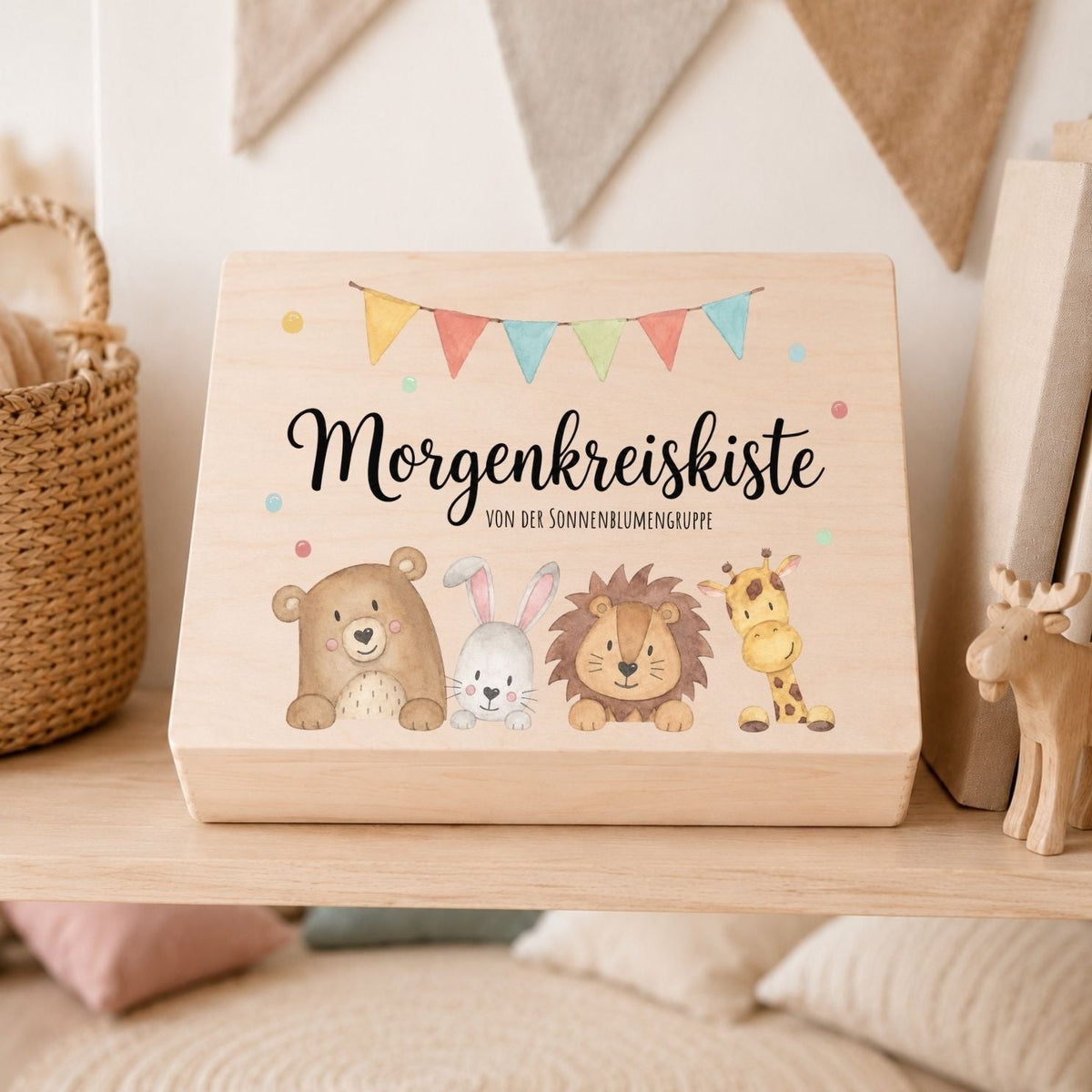 Morgenkreiskiste mit Wunschname – Tiere Aquarell - wunderwunsch