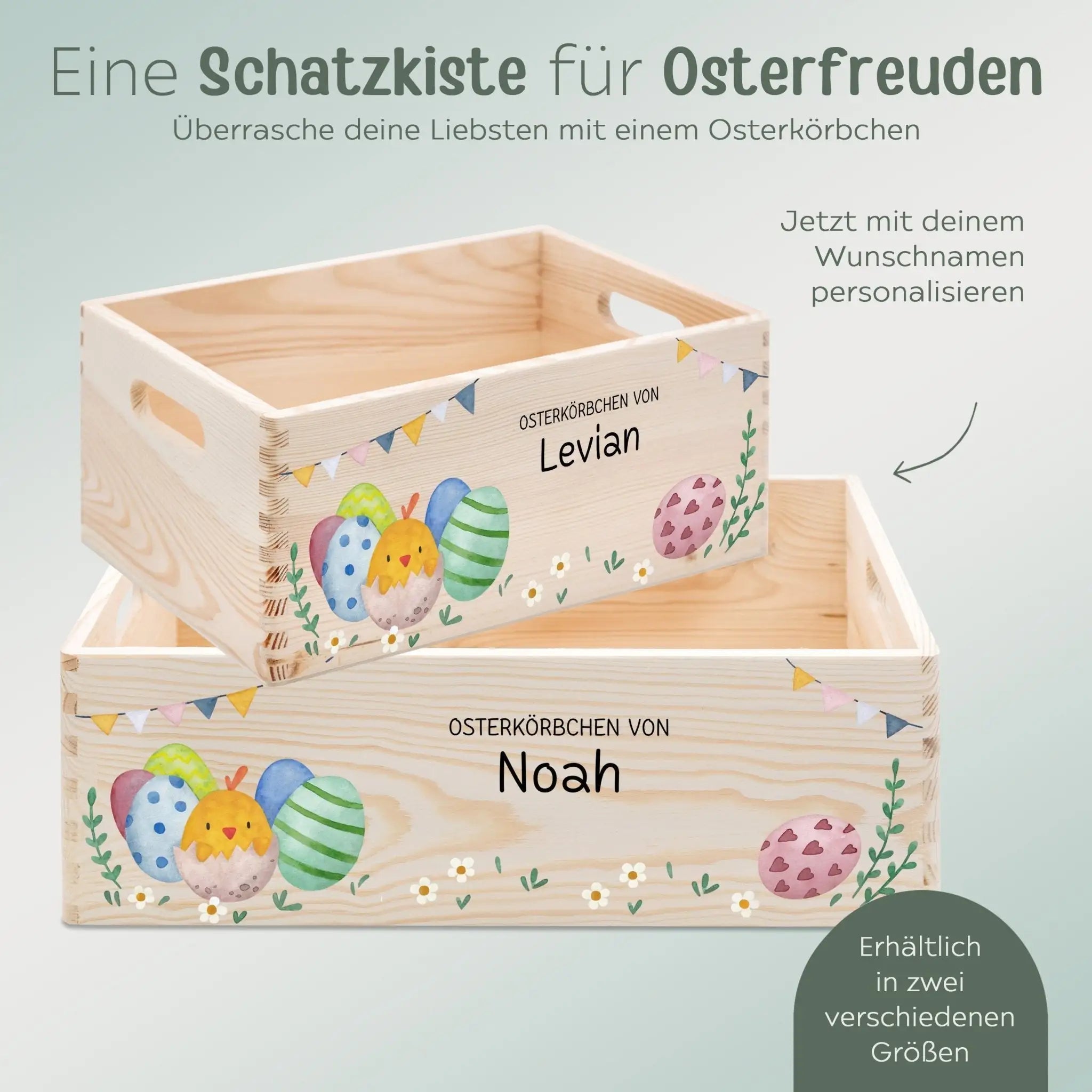 Osterkiste Holz personalisiert Osterhase und Eiersuche Aquarell - wunderwunsch