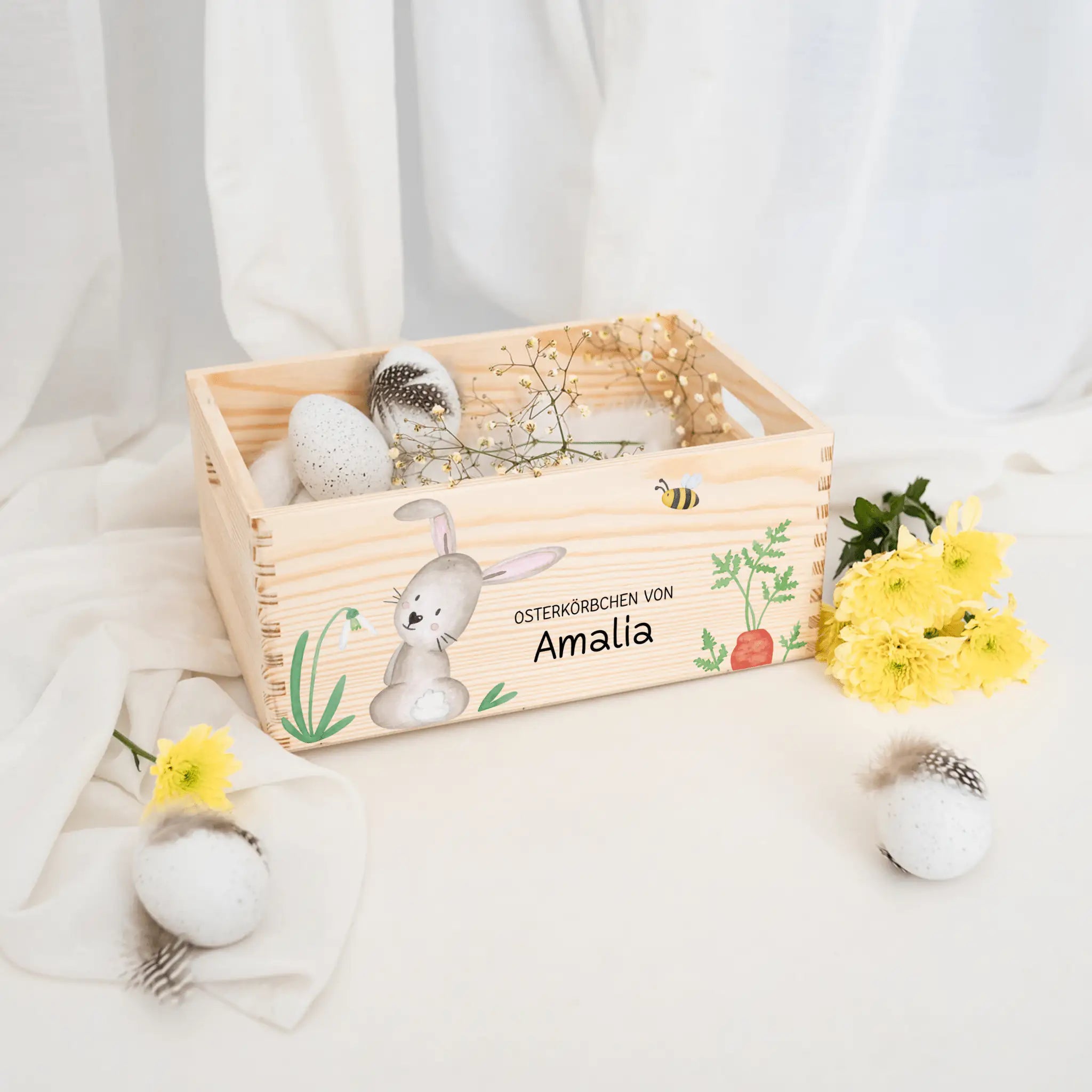 Osterkiste Holz personalisiert Osterhase und Eiersuche Aquarell - wunderwunsch