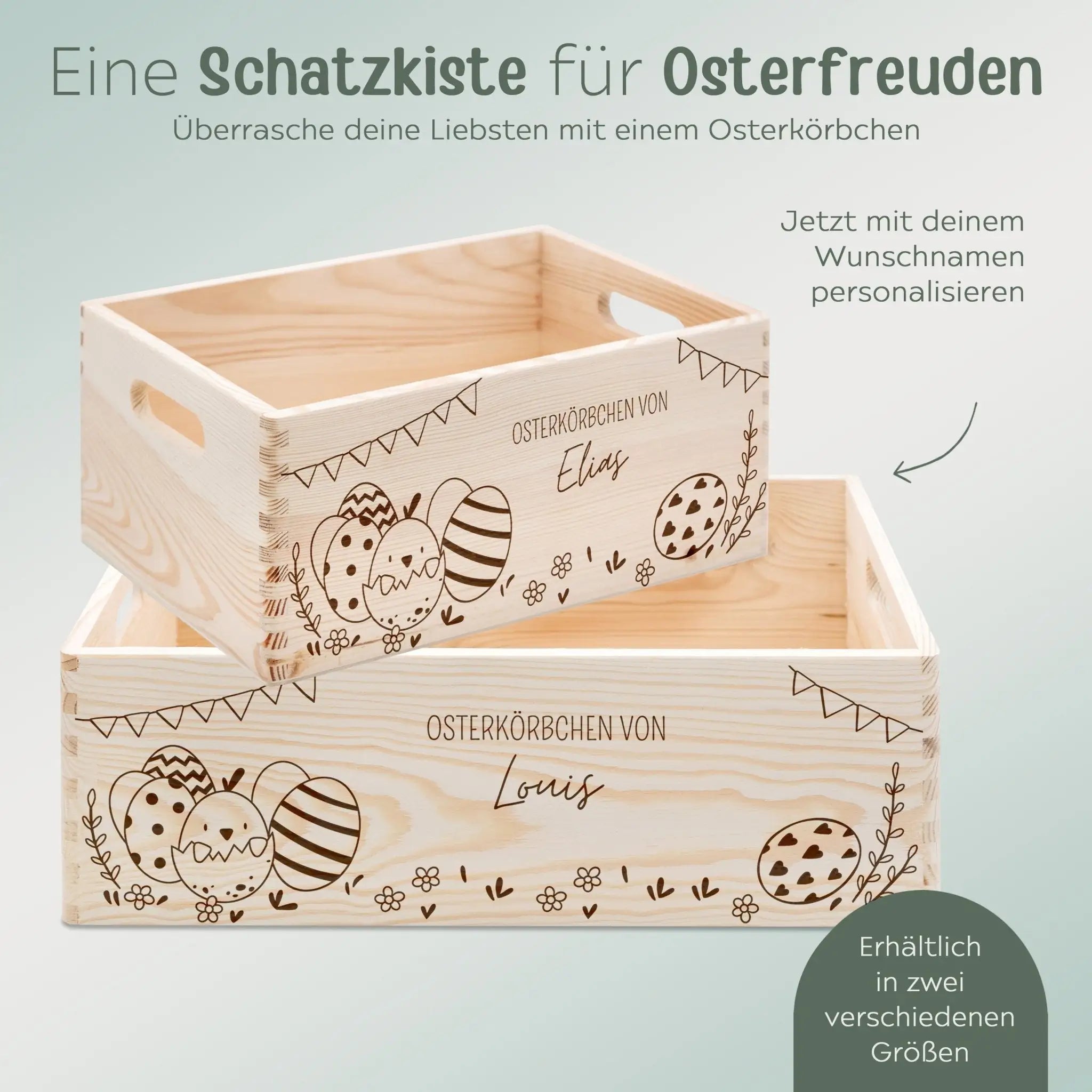 Osterkiste Holz personalisiert Osterhase und Eiersuche Gravur - wunderwunsch