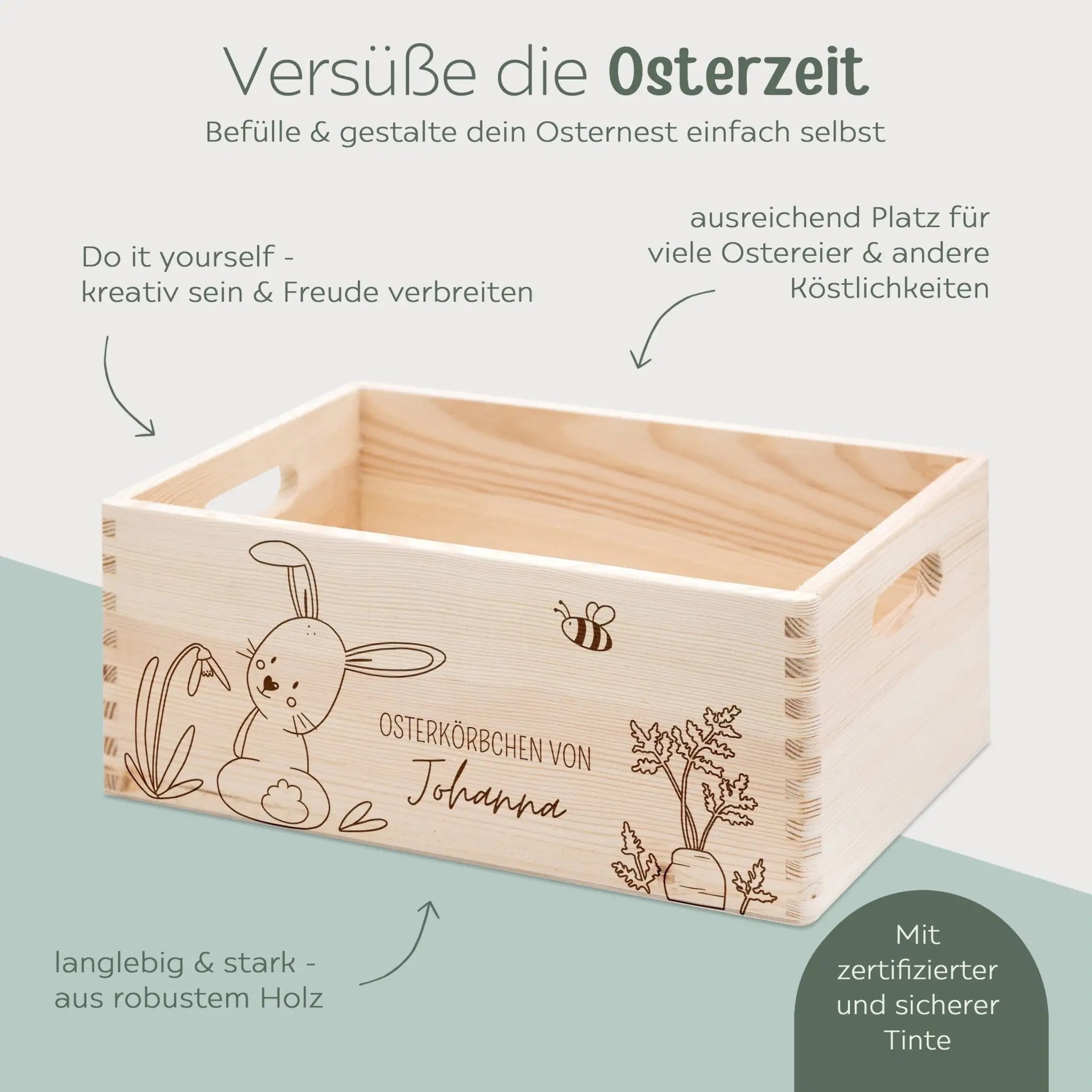 Osterkiste Holz personalisiert Osterhase und Eiersuche Gravur - wunderwunsch
