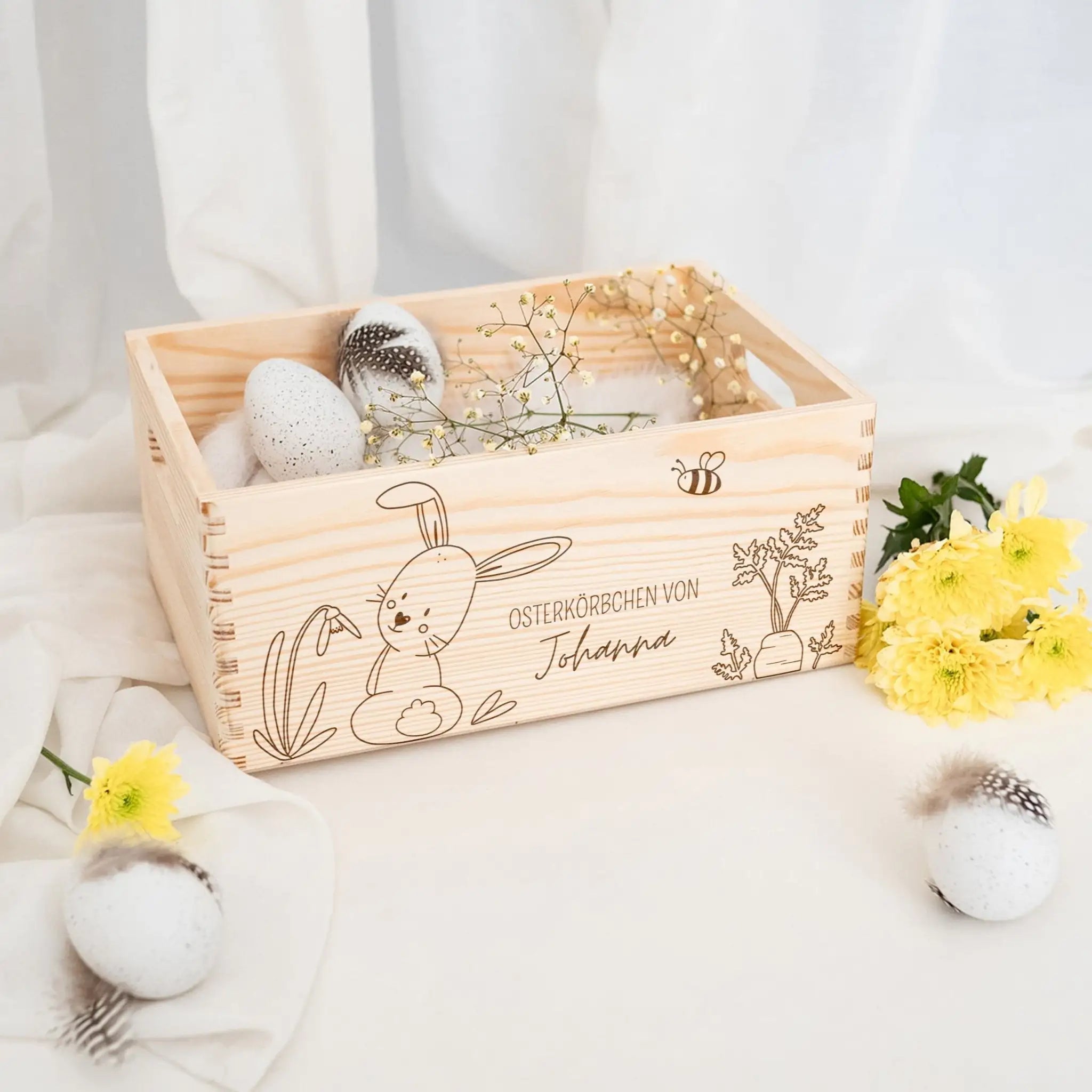 Osterkiste Holz personalisiert Osterhase und Eiersuche Gravur - wunderwunsch
