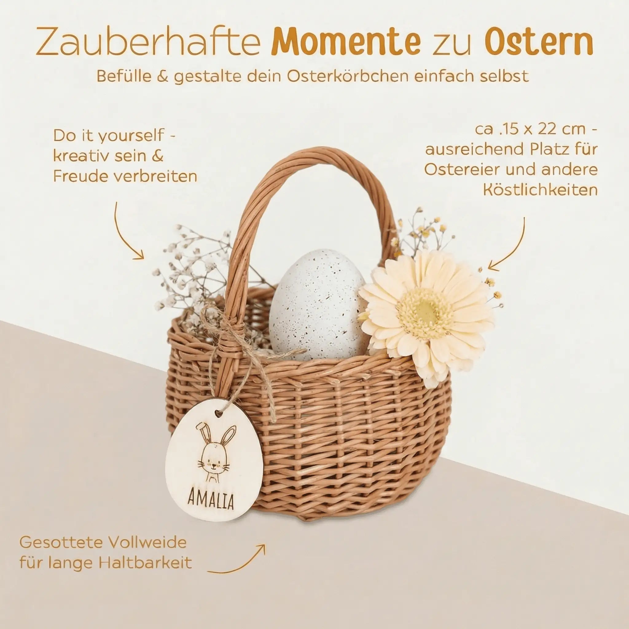 Osterkörbchen Weide mit Anhänger Hase Gravur - wunderwunsch