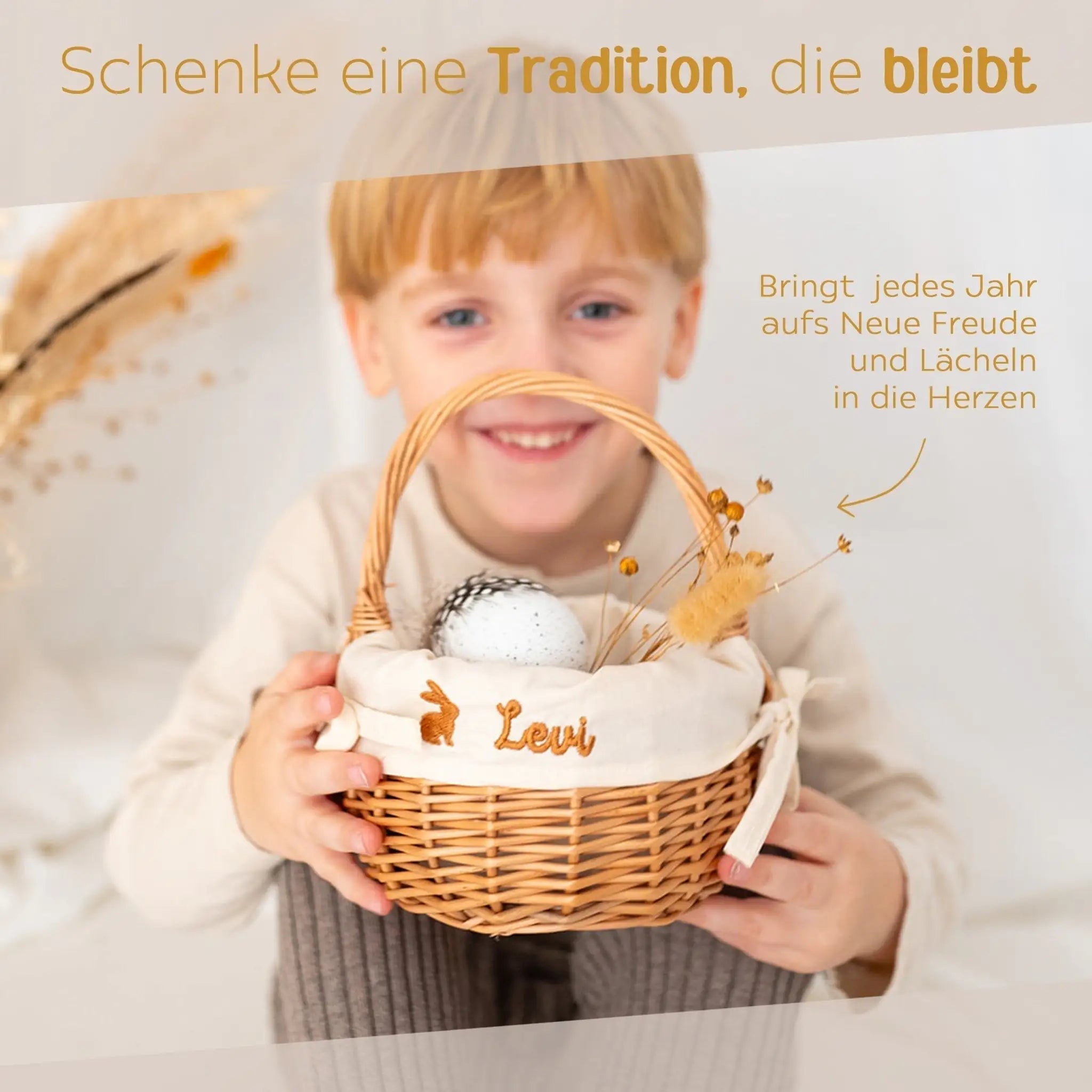 Osterkörbchen Weide mit Stoffeinsatz personalisiert - wunderwunsch