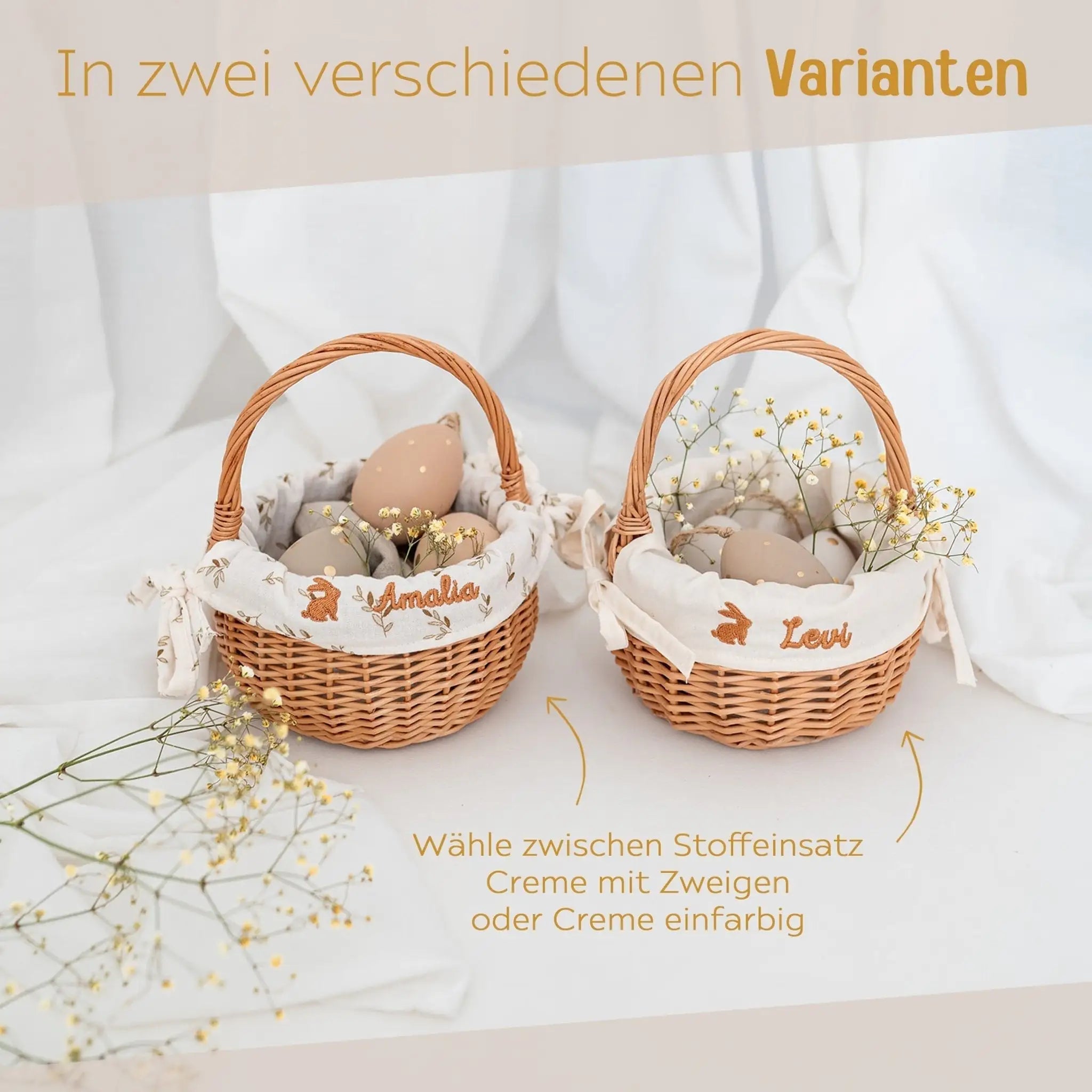 Osterkörbchen Weide mit Stoffeinsatz personalisiert - wunderwunsch