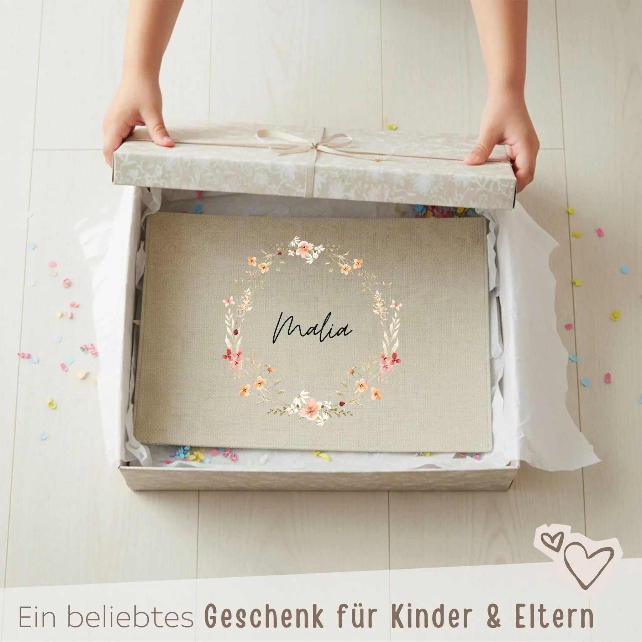 Platzdeckchen personalisiert - Blumenkranz Aquarell - wunderwunsch