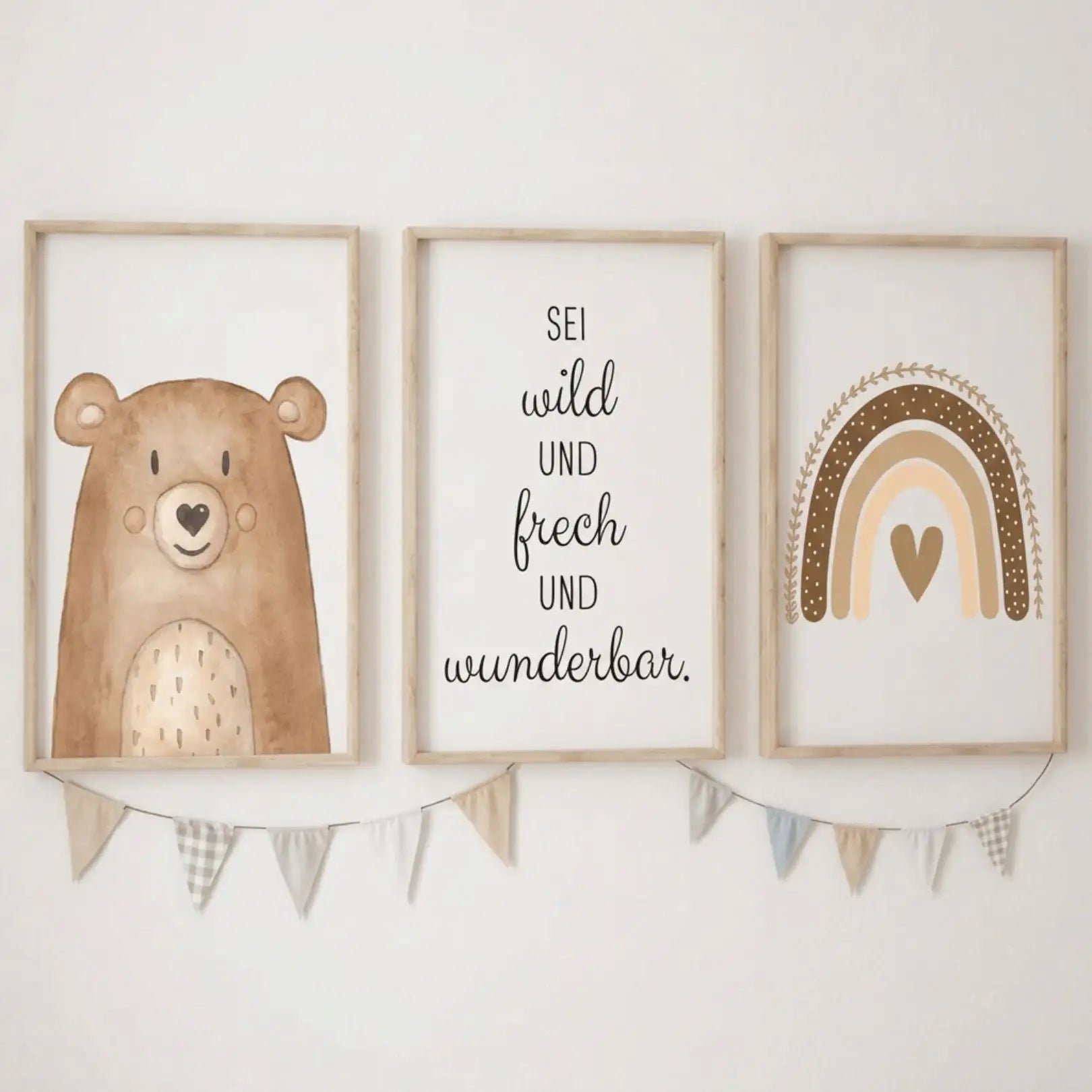 Poster 3er - Set - Tier, Spruch, Regenbogen Aquarell - wunderwunsch