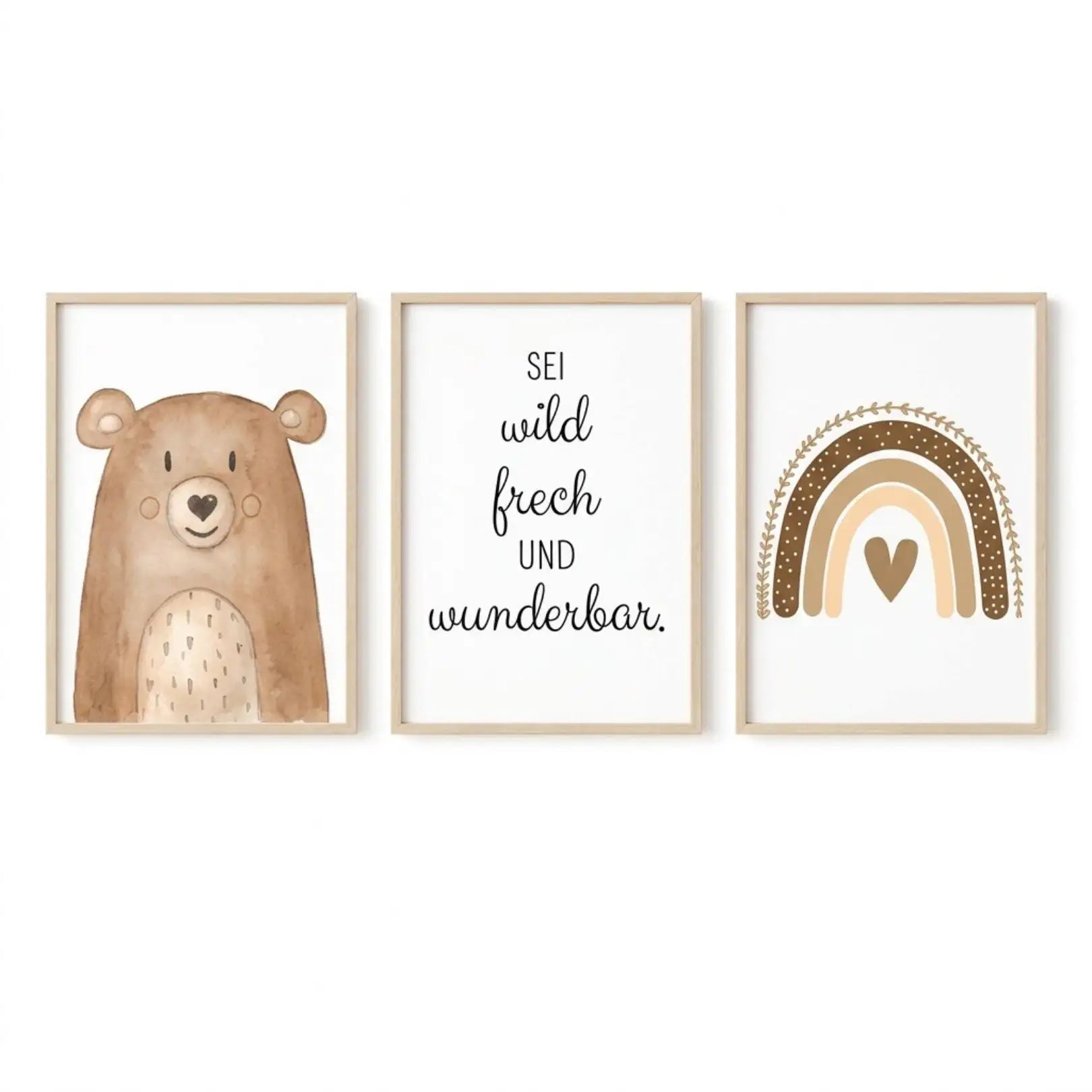 Poster 3er - Set - Tier, Spruch, Regenbogen Aquarell - wunderwunsch