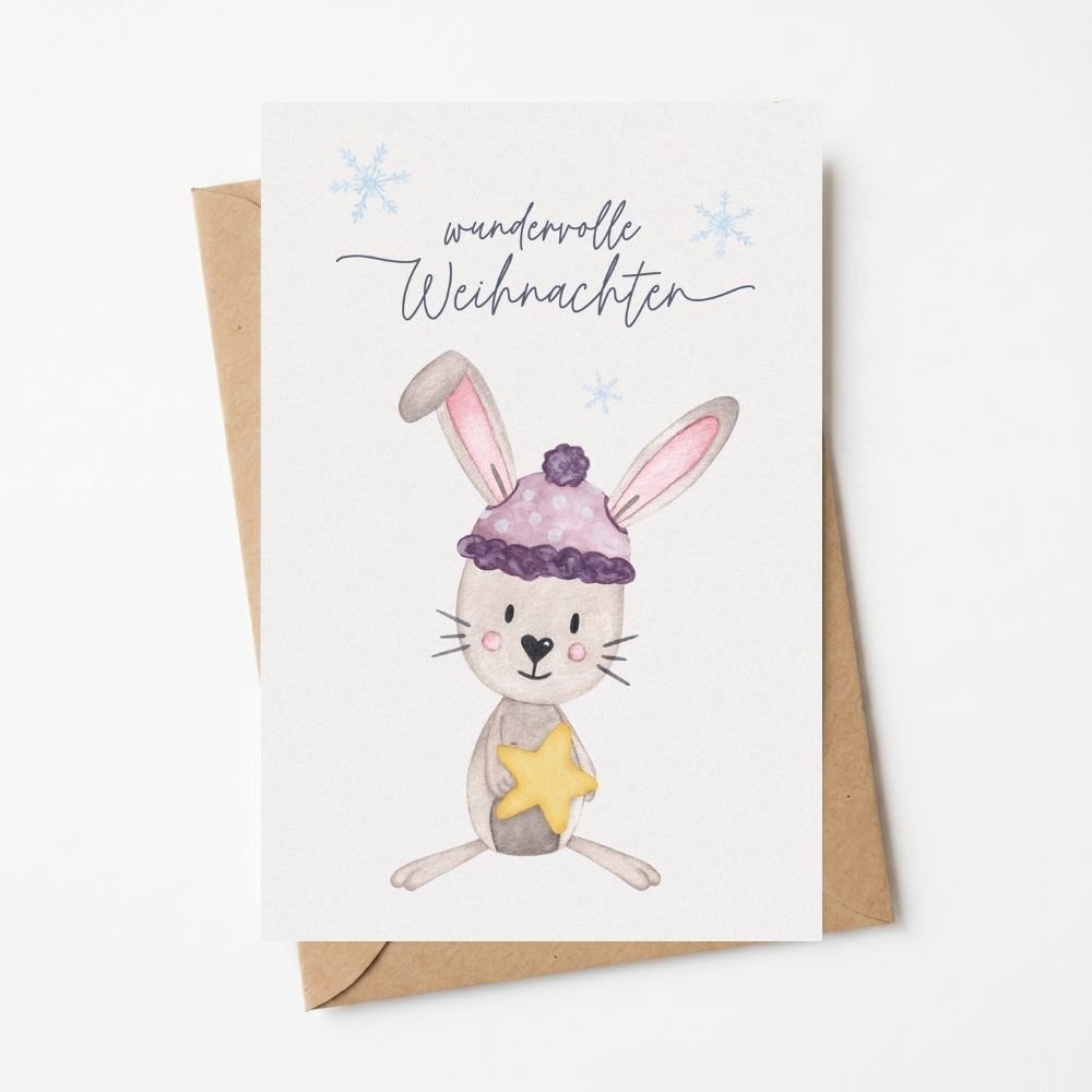 Postkarte "Hase mit Weihnachtsstern" - wunderwunsch
