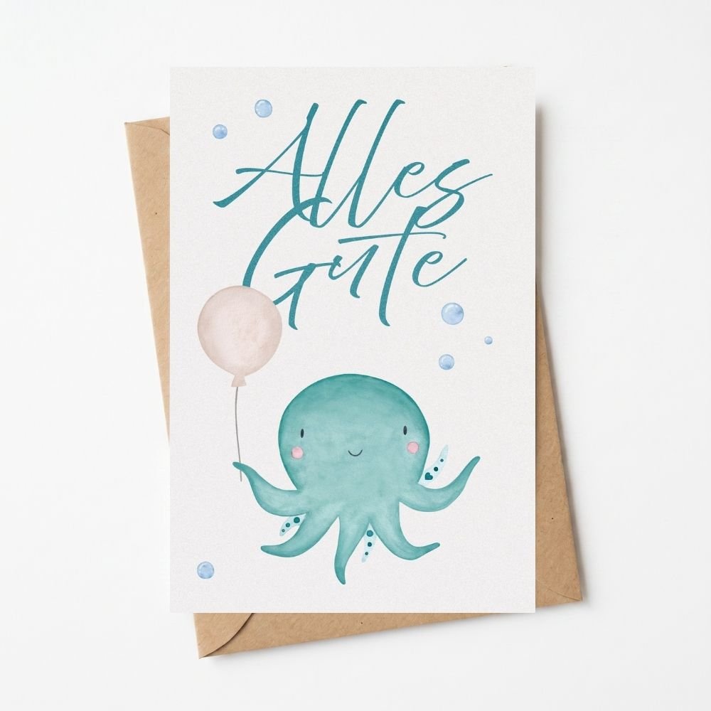 Postkarte "Oktopus" Alles Gute - wunderwunsch