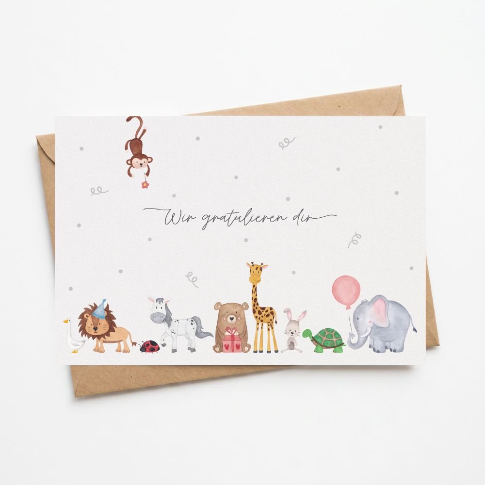 Postkarte "Partytiere" wir gratulieren dir - wunderwunsch