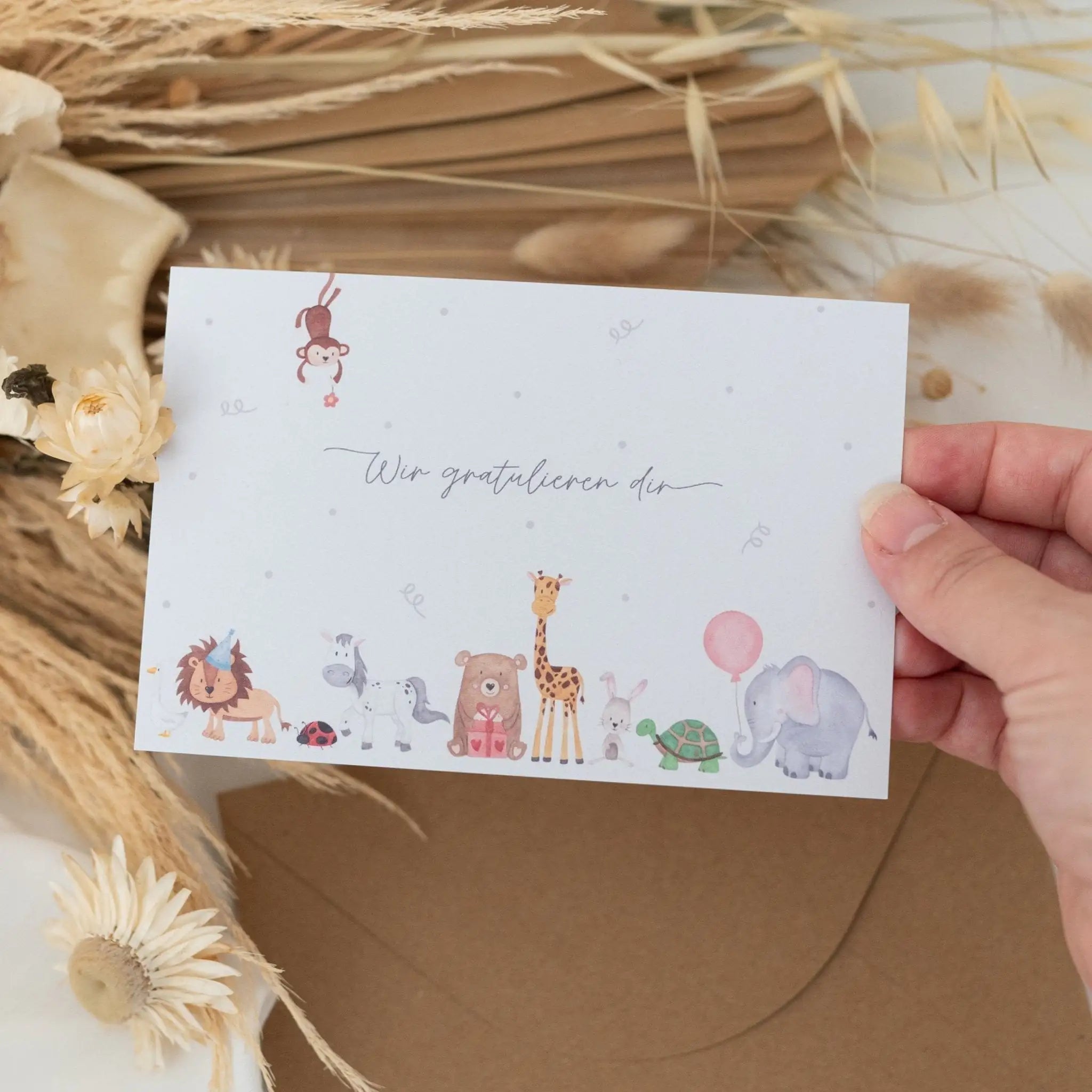 Postkarte "Partytiere" wir gratulieren dir - wunderwunsch