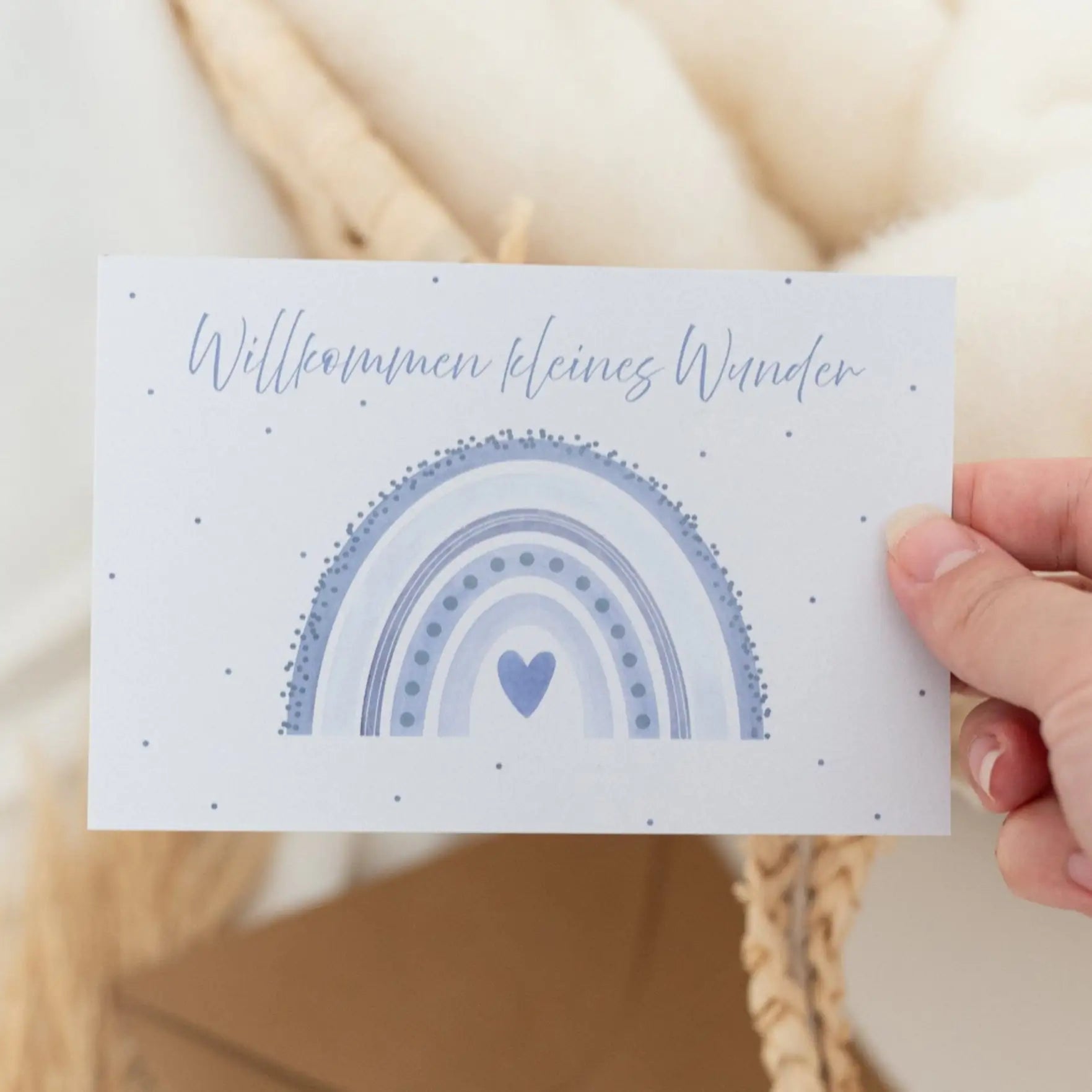 Postkarte "Regenbogen blau" zur Geburt - wunderwunsch