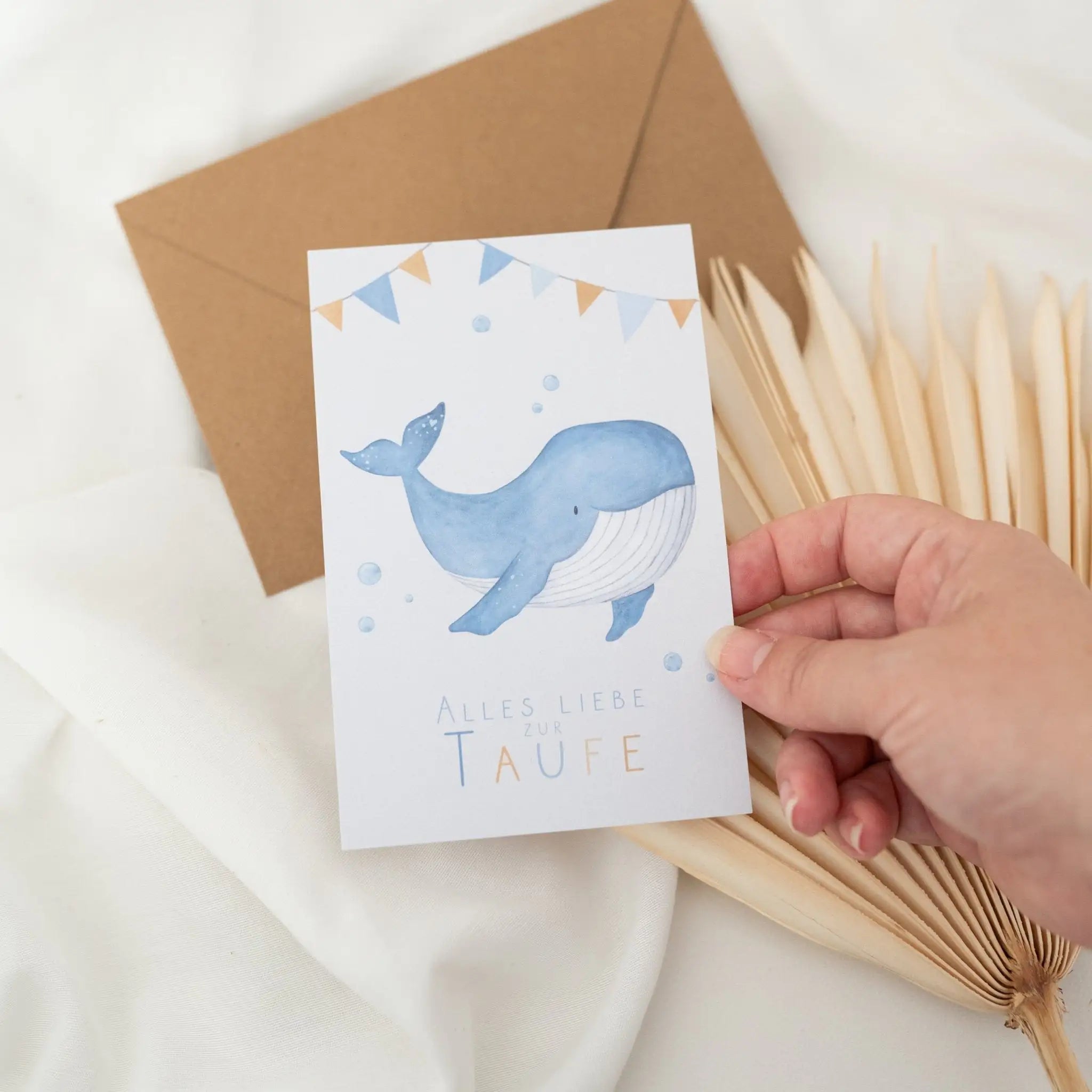 Postkarte "Wal" zur Taufe - wunderwunsch