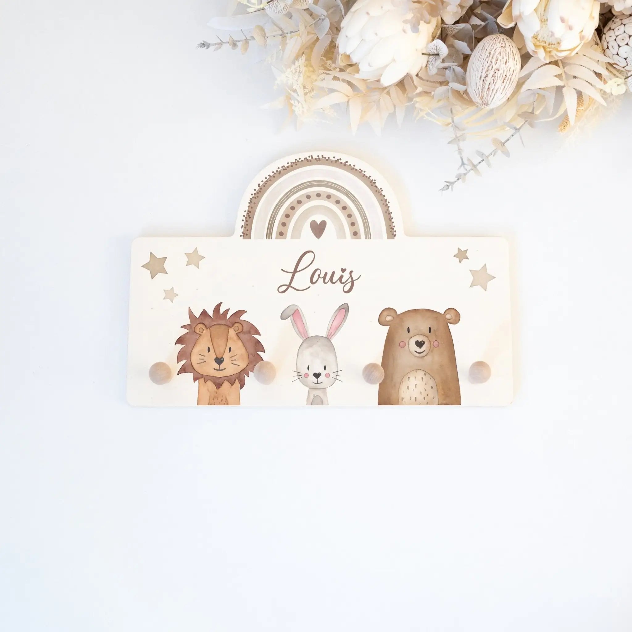 Regenbogen Kindergarderobe personalisiert - Tiere Regenbogen Aquarell - wunderwunsch