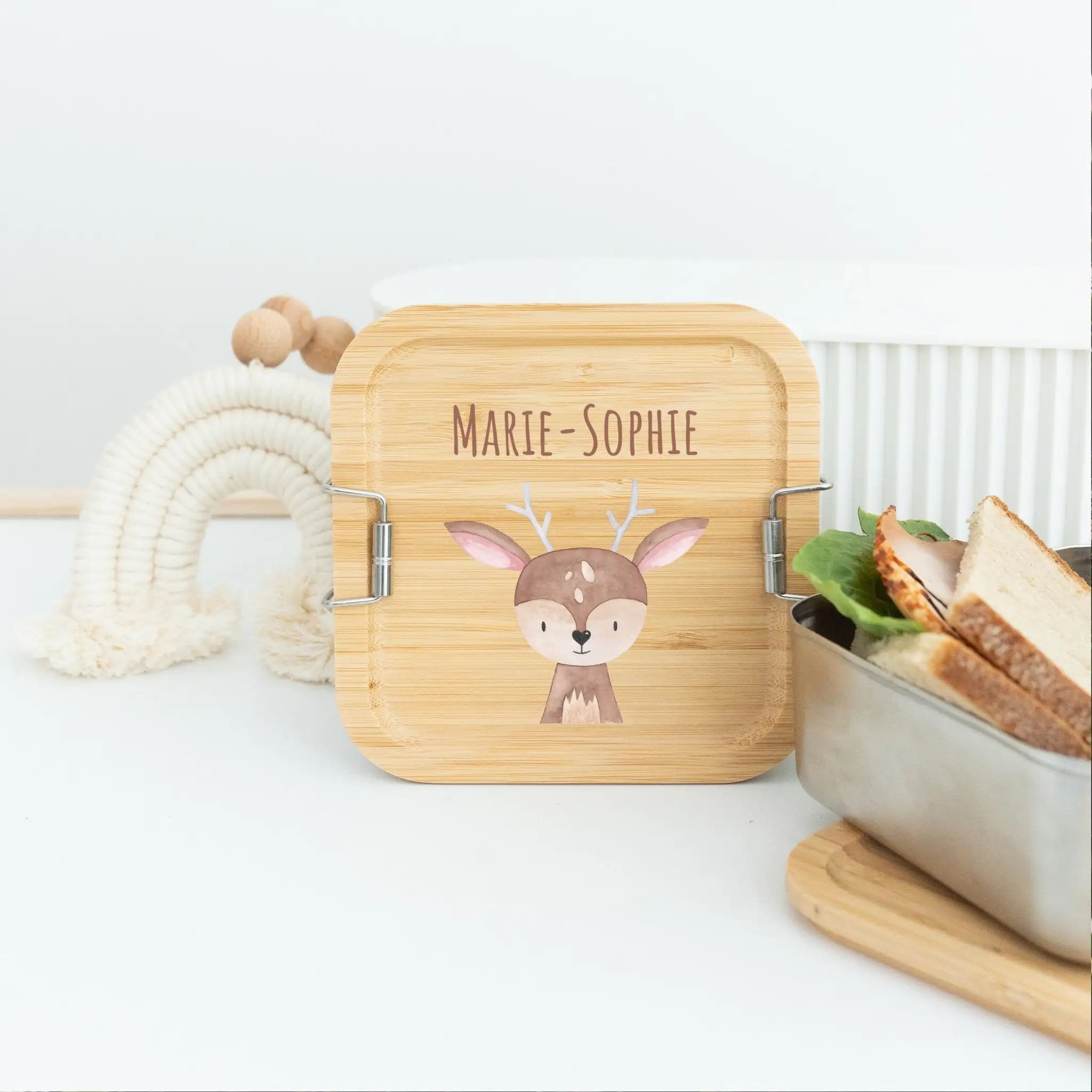Sandwichbox Quadratische Brotdose Edelstahl personalisiert - Tier Aquarell - wunderwunsch