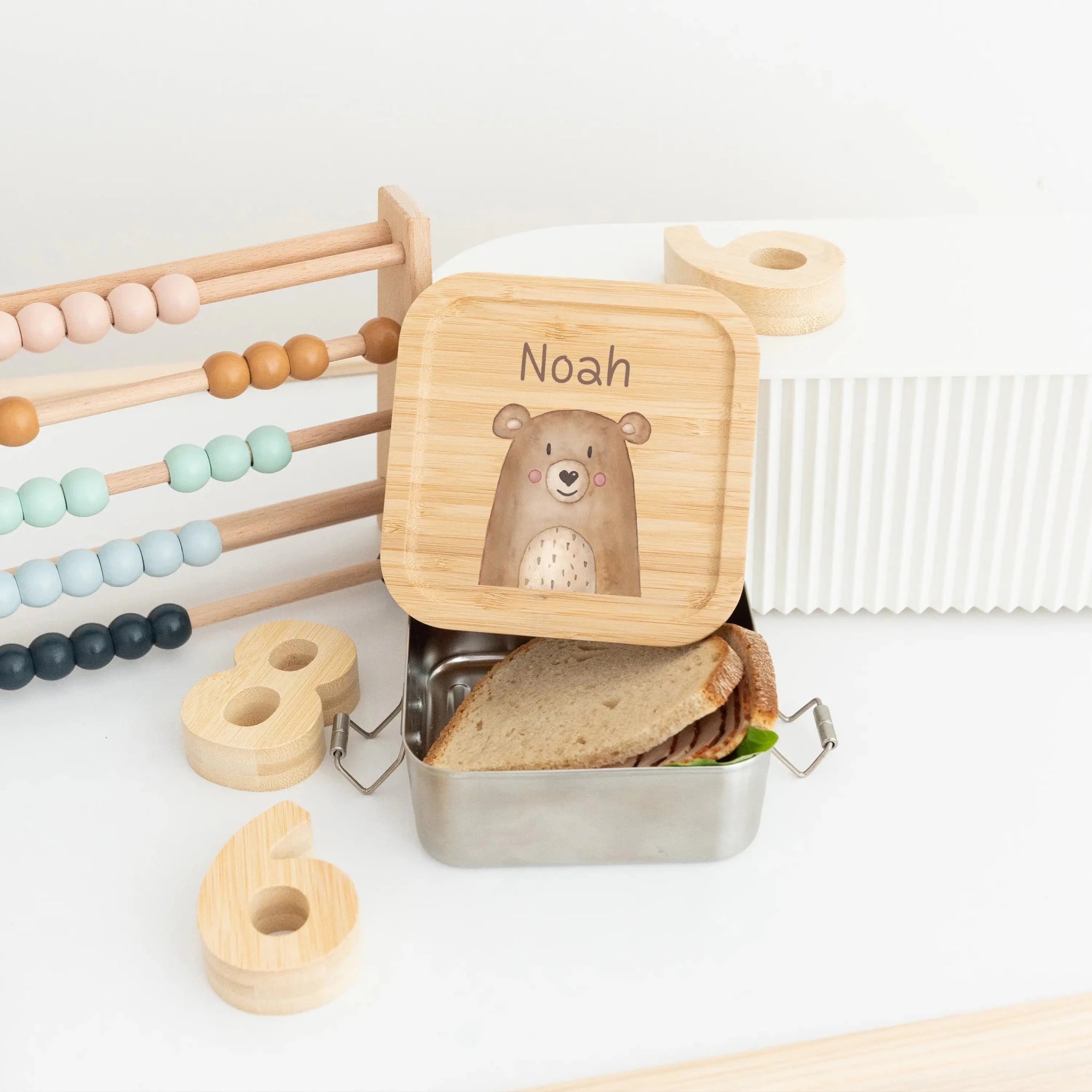 Sandwichbox Quadratische Brotdose Edelstahl personalisiert - Tier Aquarell - wunderwunsch