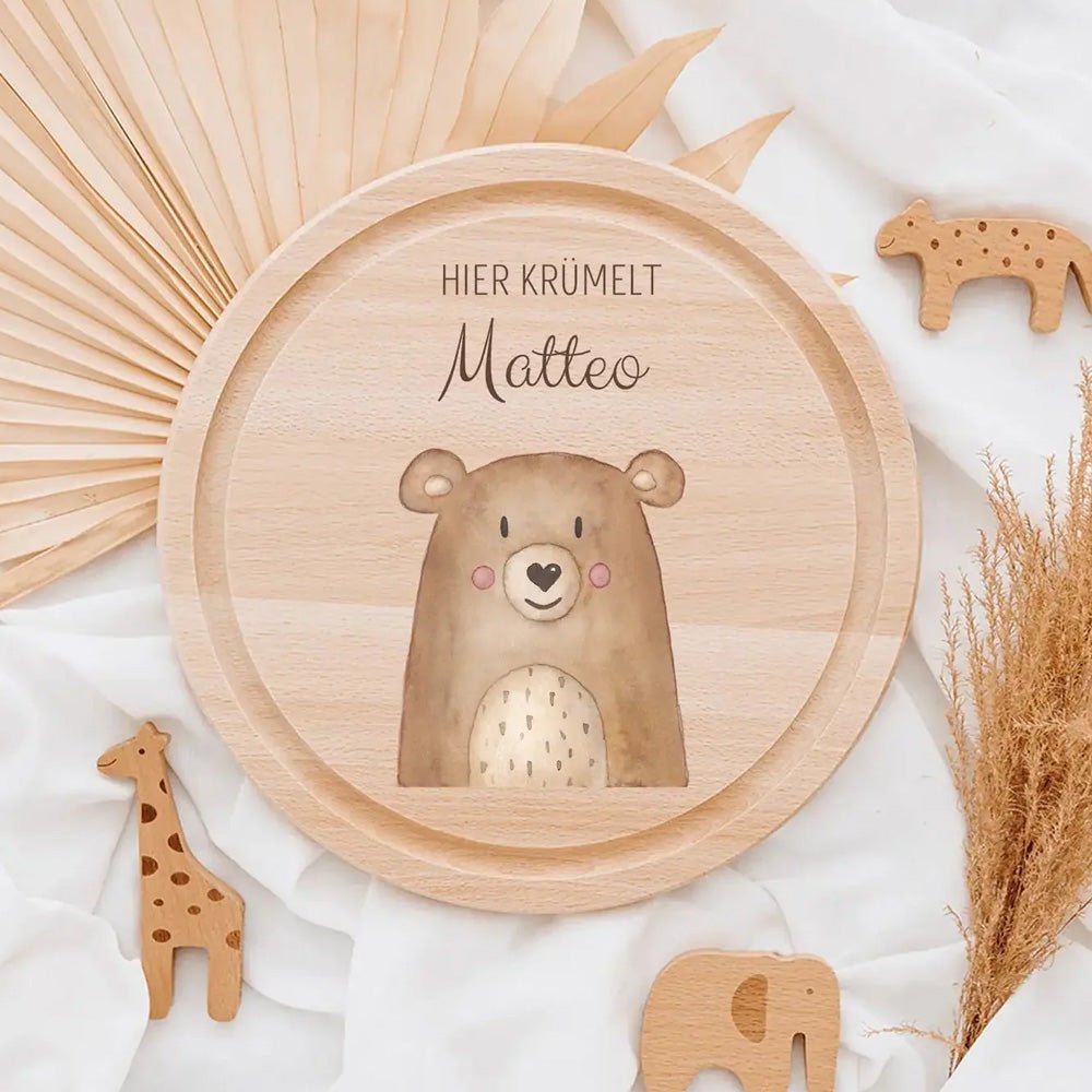 Schneidebrett Holz rund personalisiert - Tier Aquarell - wunderwunsch