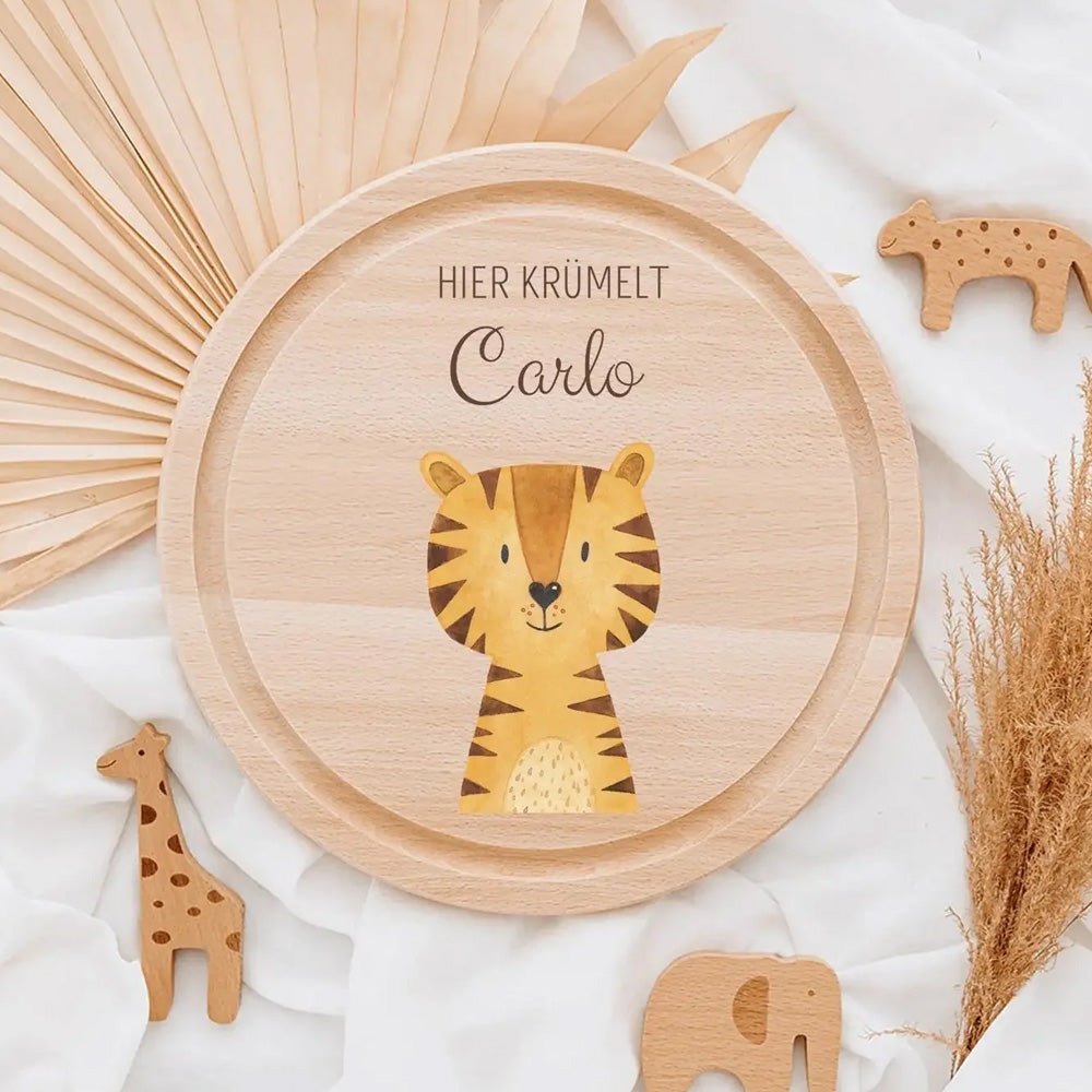 Schneidebrett Holz rund personalisiert - Tier Aquarell - wunderwunsch