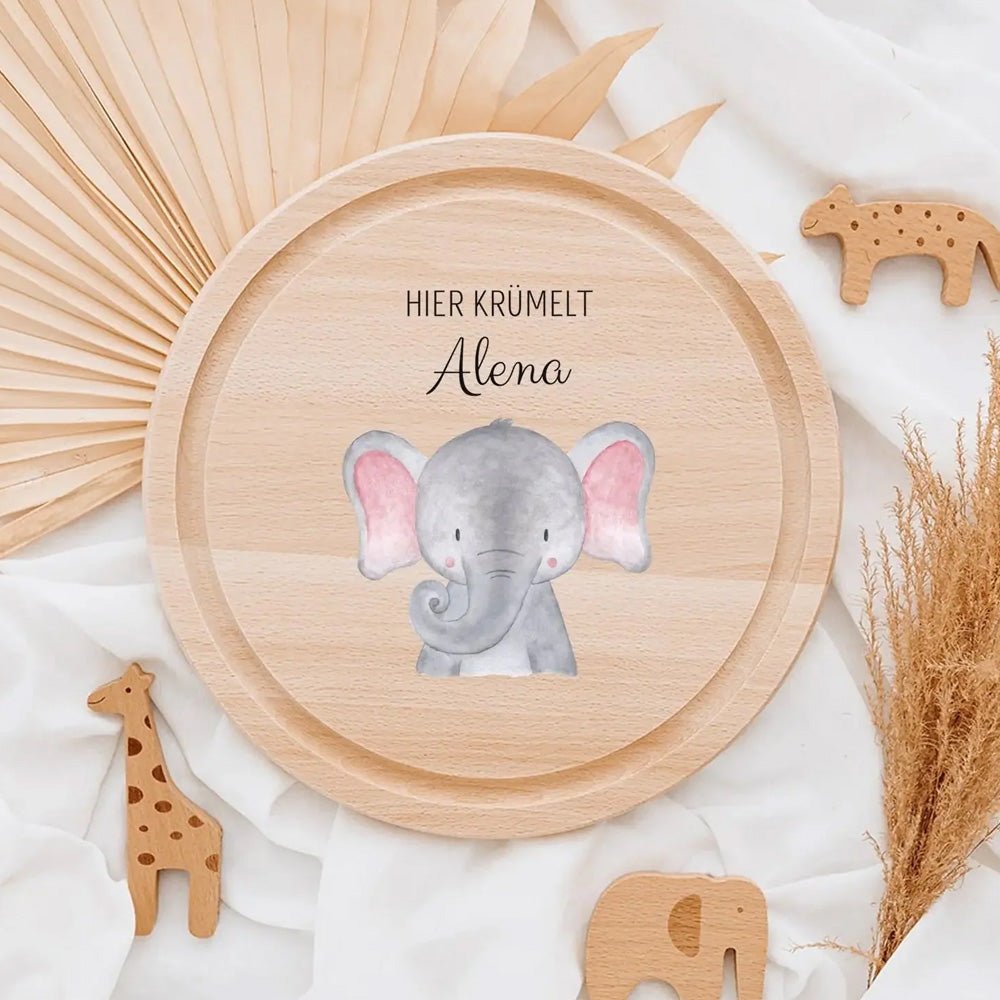 Schneidebrett Holz rund personalisiert - Tier Aquarell - wunderwunsch