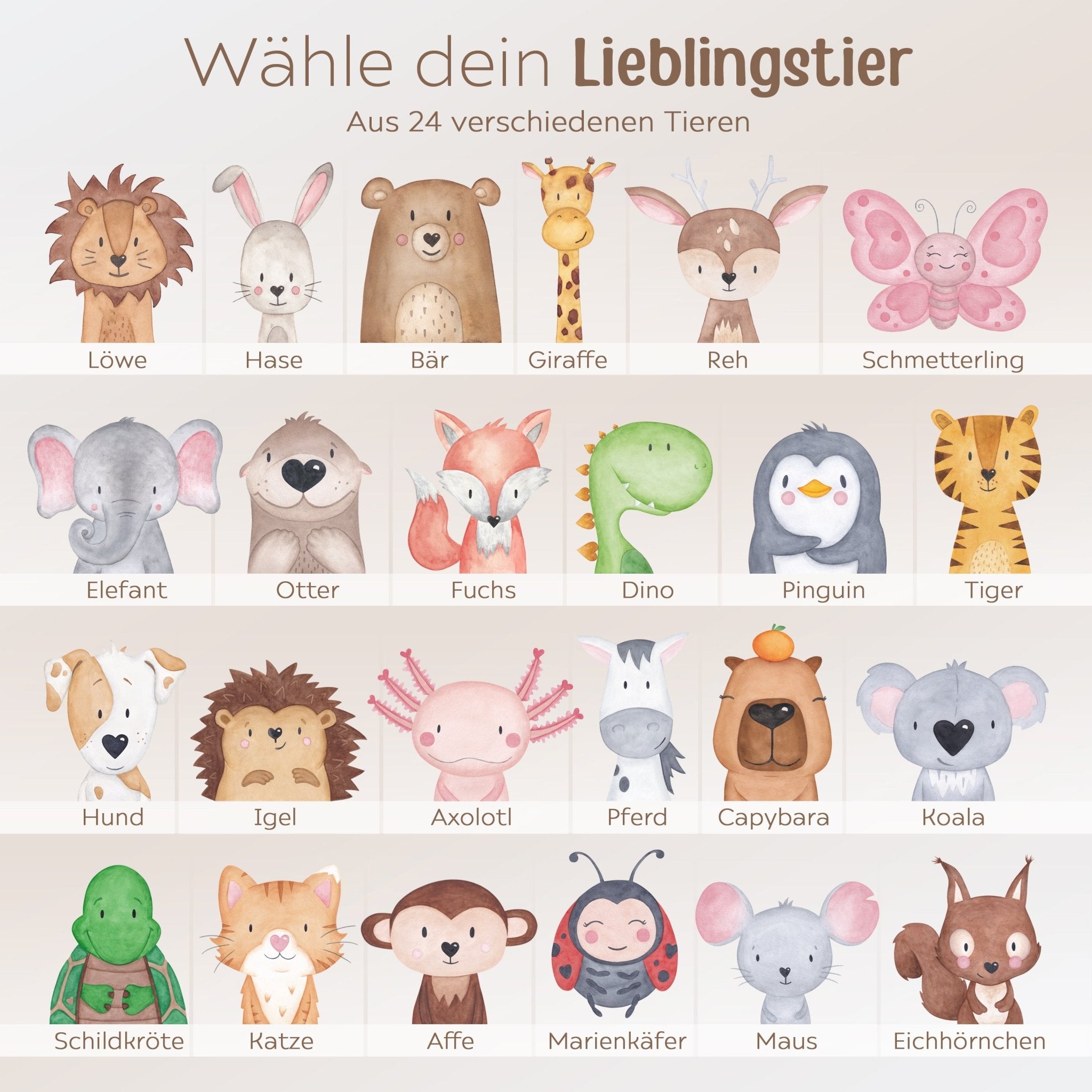 Schneidebrett Holz rund personalisiert - Tier Aquarell - wunderwunsch