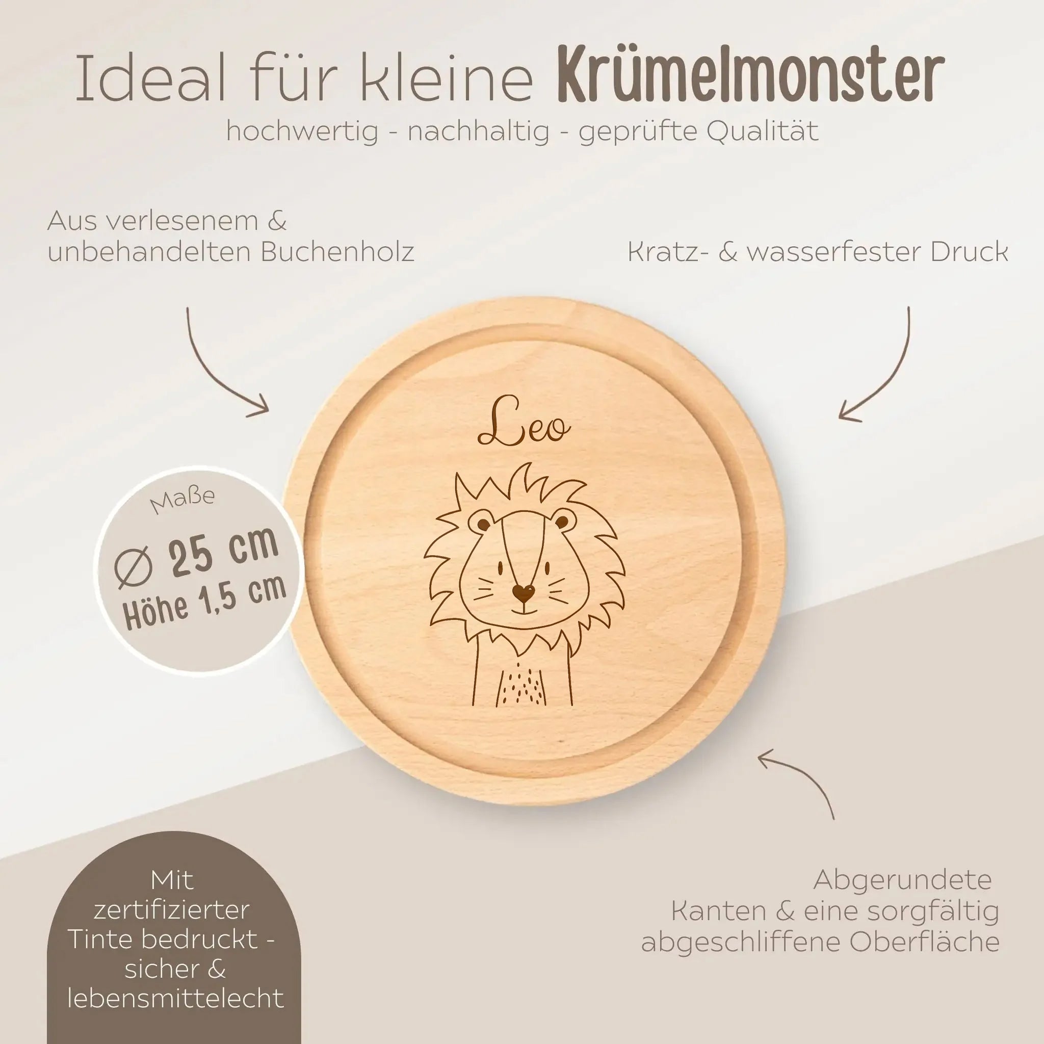 Schneidebrett Holz rund personalisiert - Tier Gravur - wunderwunsch