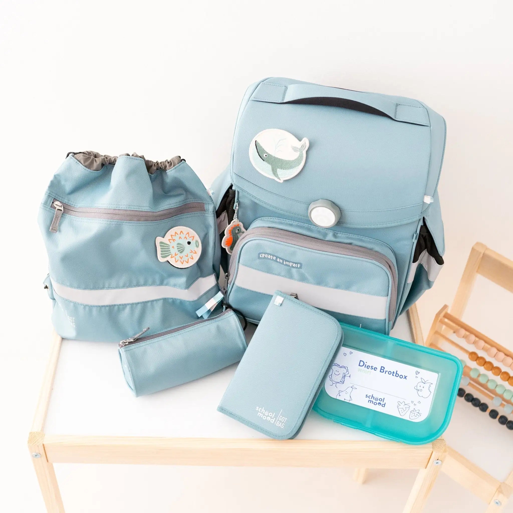 SCHOOL MOOD Schulranzen Set Ocean - Blau - wunderwunsch