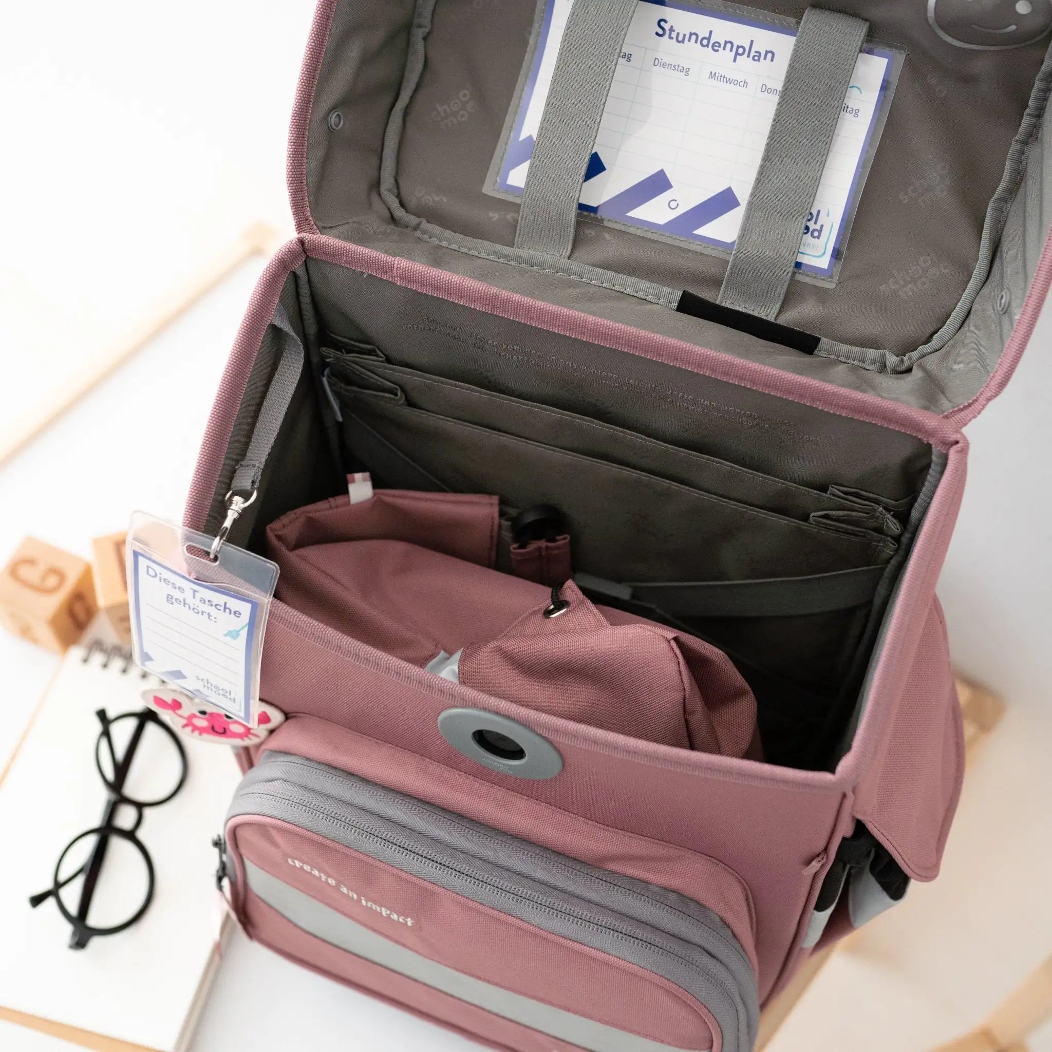 SCHOOL MOOD Schulranzen Set Ocean - Rosa - wunderwunsch