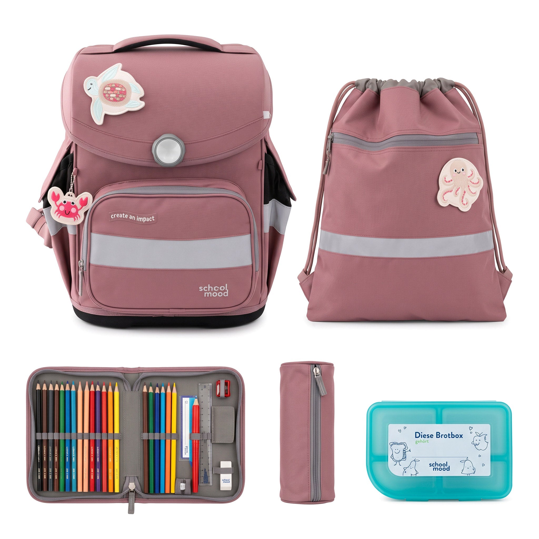 SCHOOL MOOD Schulranzen Set Ocean - Rosa - wunderwunsch