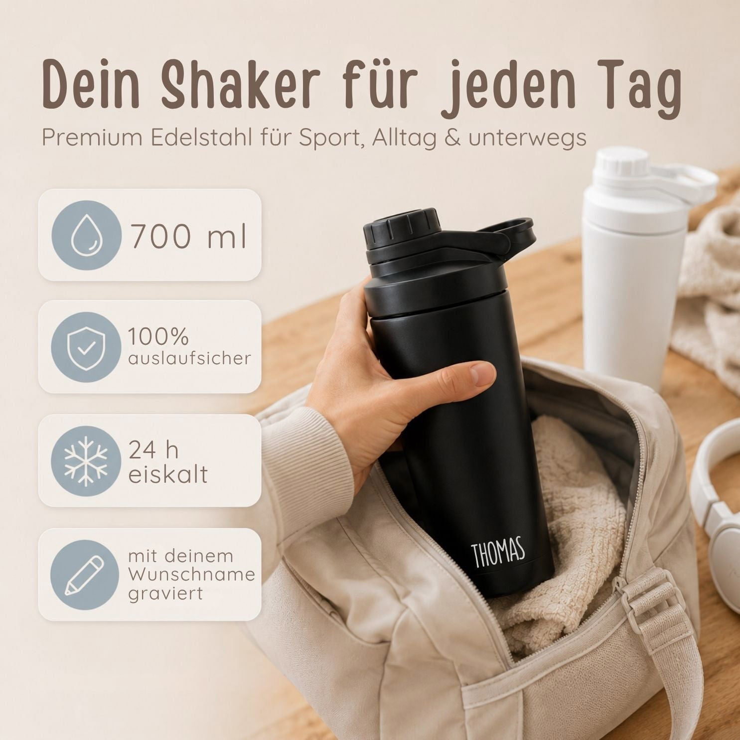 Shaker Edelstahl 700ml personalisiert - Wunschname - wunderwunsch