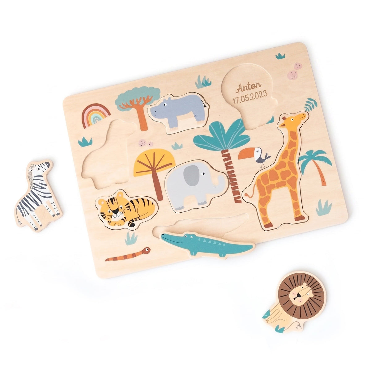 SMALL FOOT Setzpuzzle Safari Tiere personalisierbar - wunderwunsch