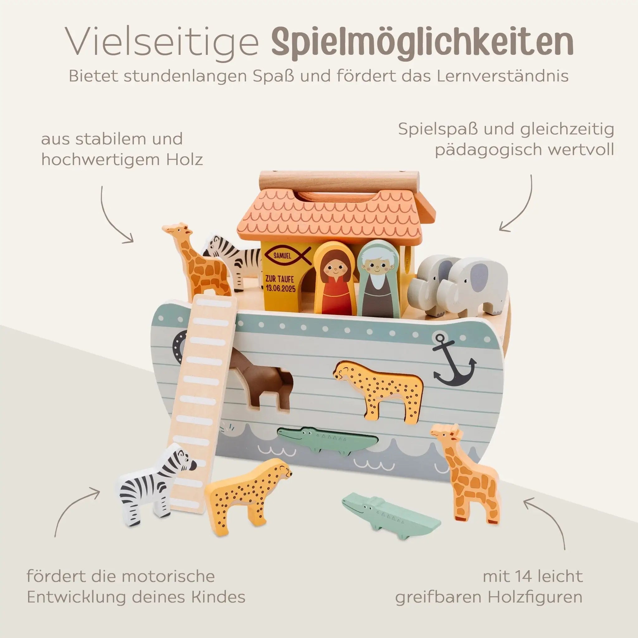 SMALL FOOT Steckspiel Arche Noah Safari Tiere personalisierbar - wunderwunsch