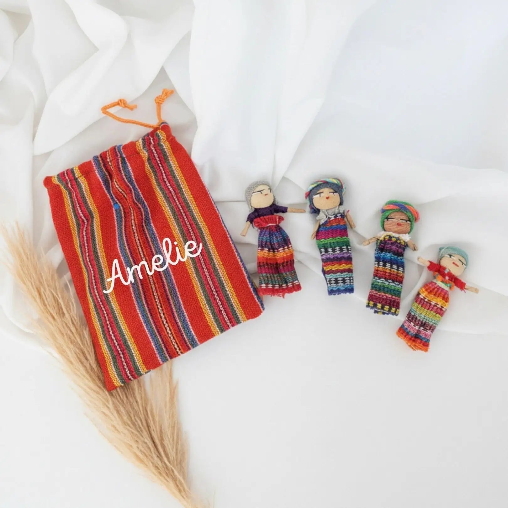 Sorgenbeutel groß mit 4 Püppchen personalisierbar - wunderwunsch